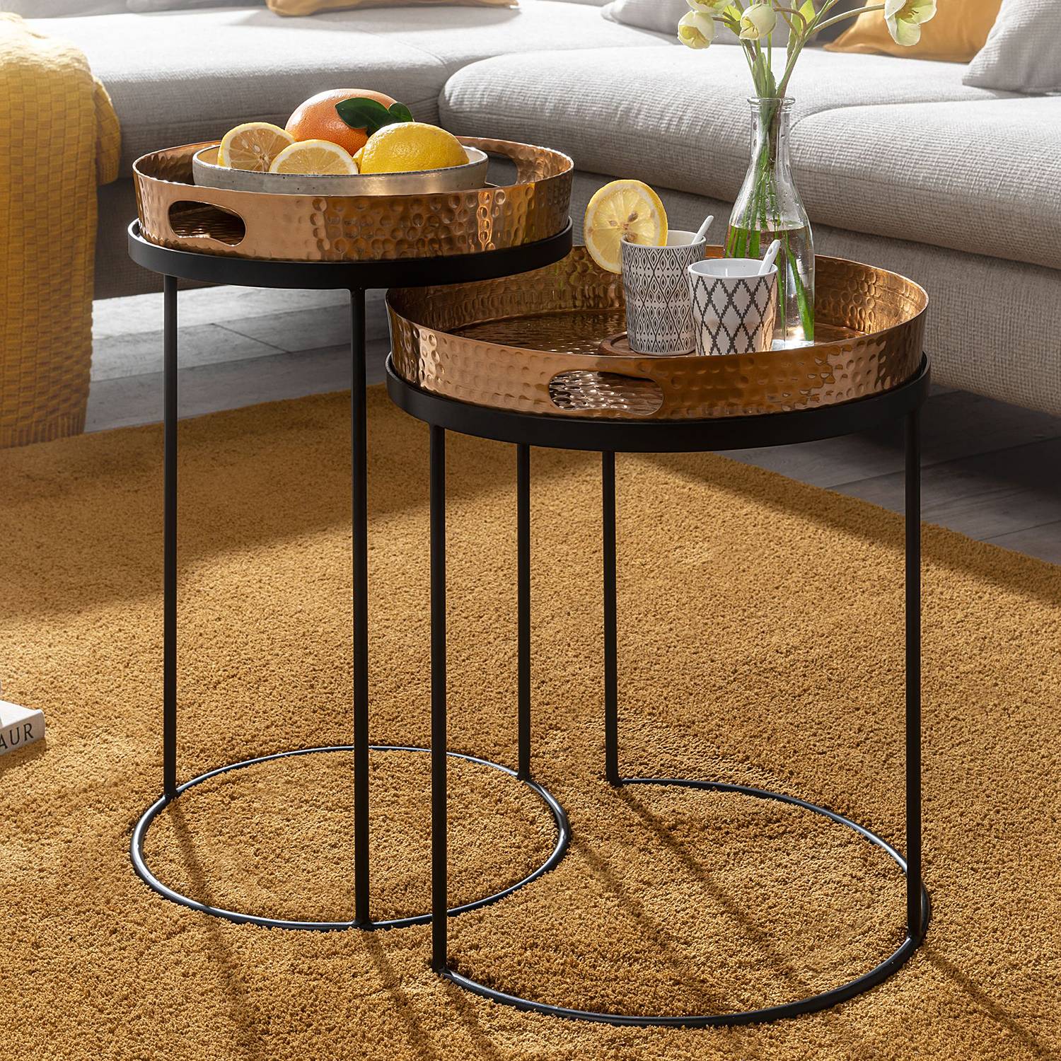 2x Conesa Beistelltisch Aluminium Gold Schwarz