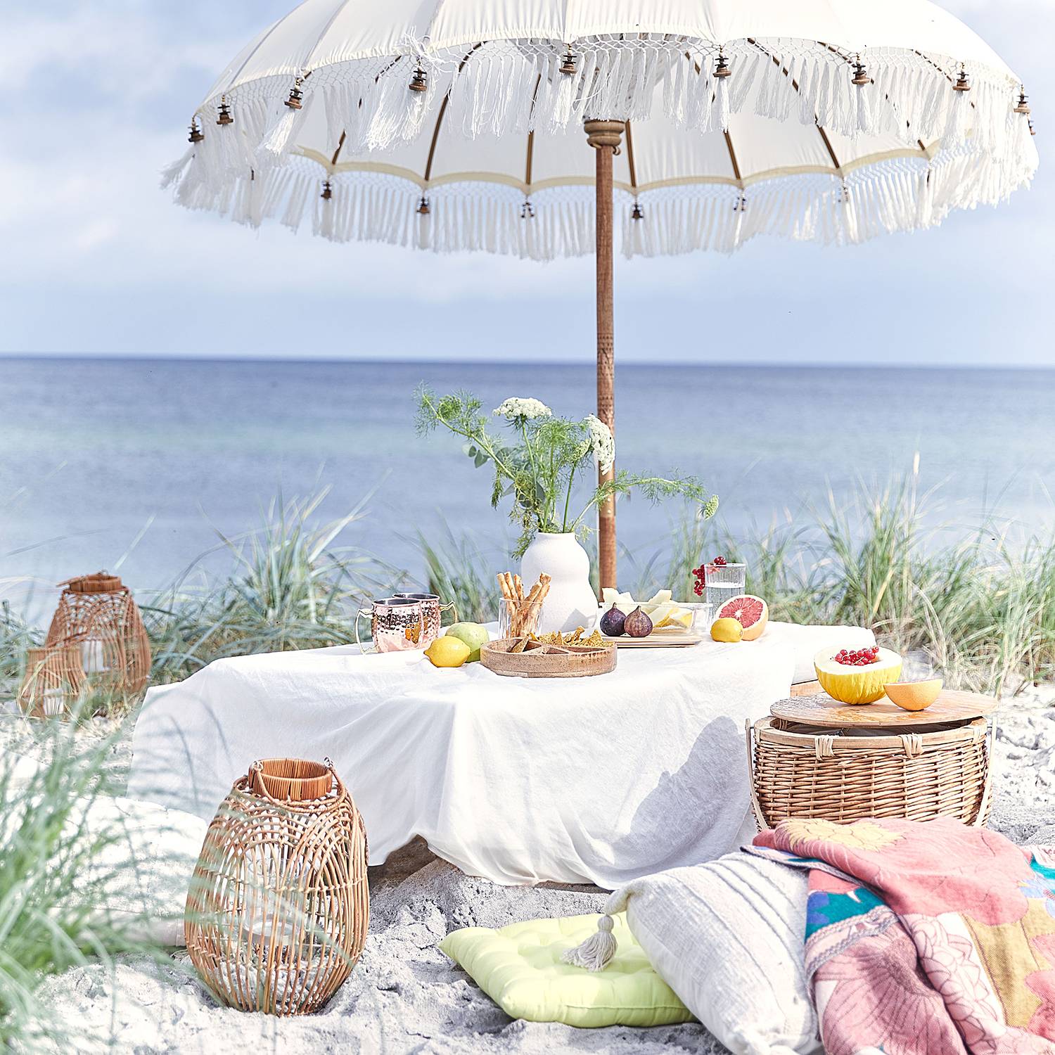 Parasol MACRAMÉ Cotton Mango wood 180 cm