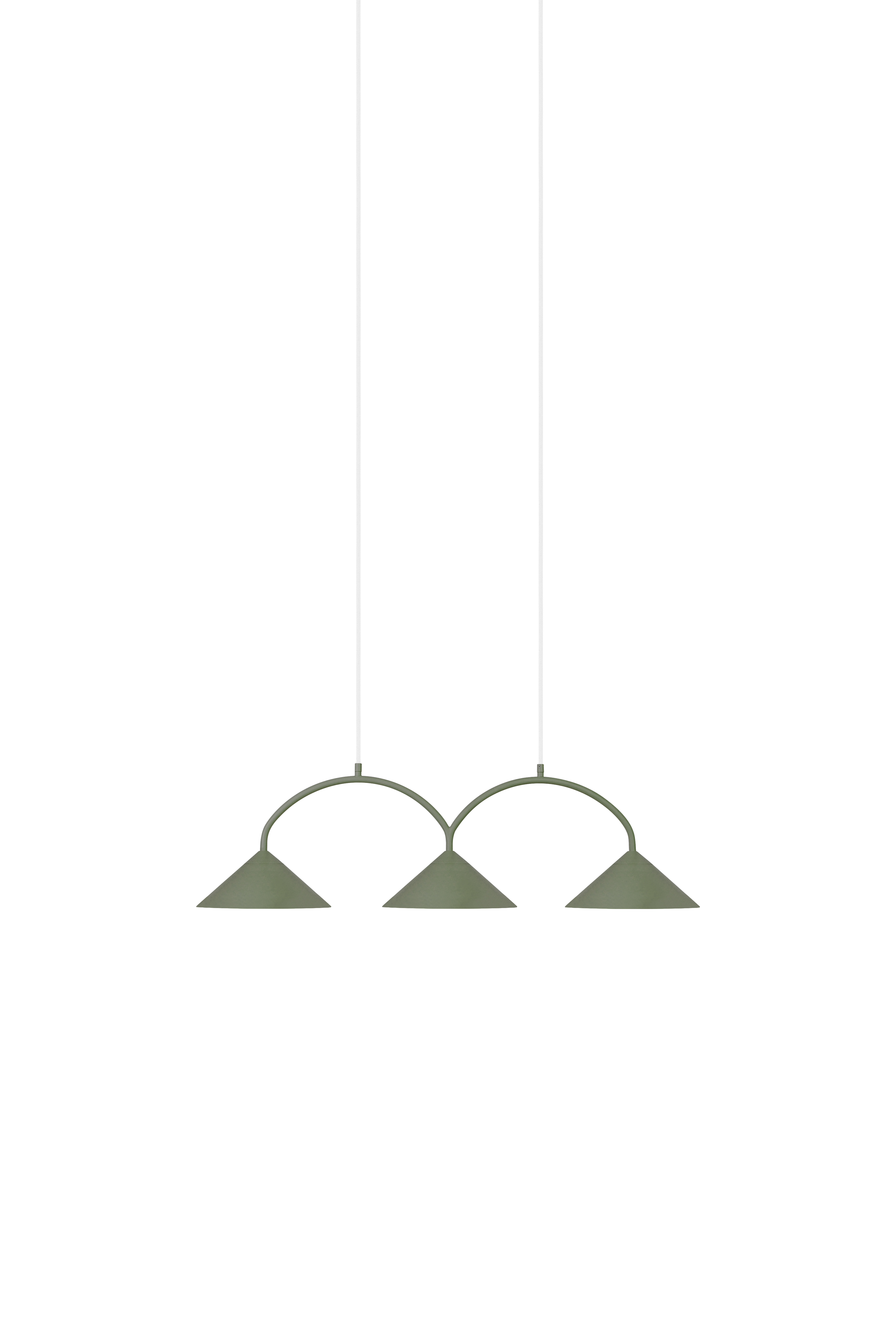 Curve 3 Pendelleuchte Metall Moosgrün mit weißen Kabeln