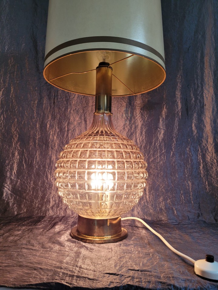 Vintage Tischlampe Kristallfuß Messing 1970er Jahre