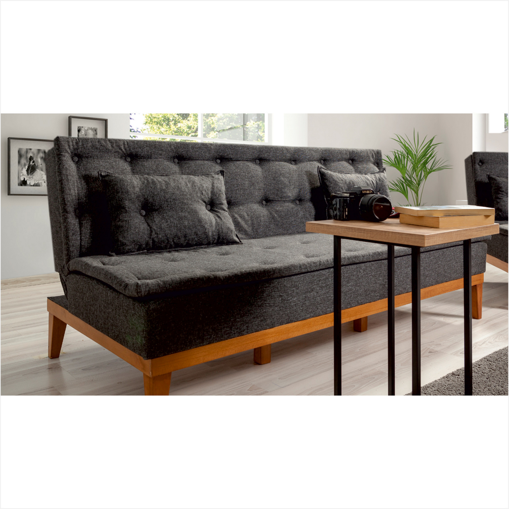 Fuoco Schlafsofa 3-Sitzer Holz Anthrazit