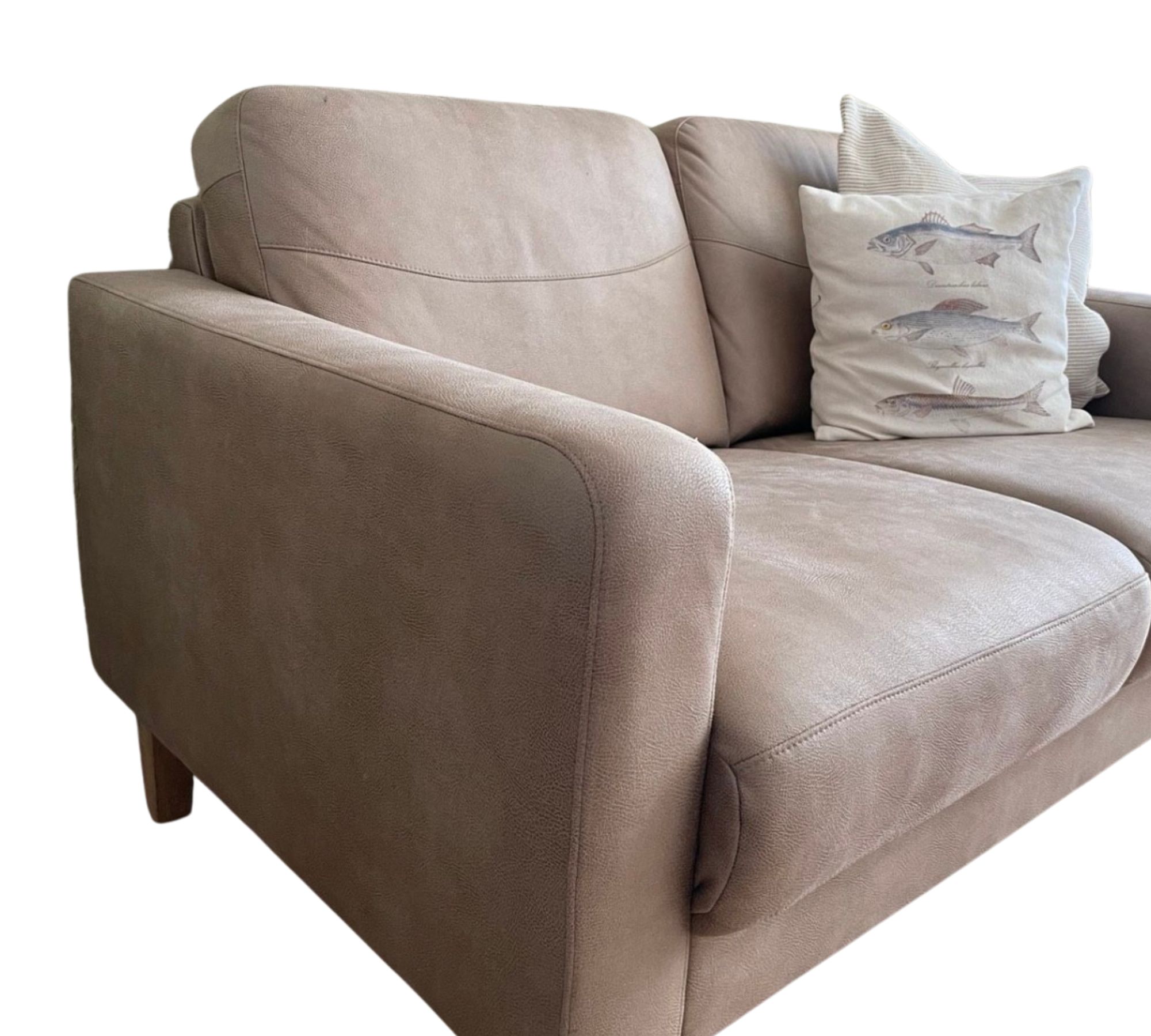 Sofa 2-Sitzer Kunstleder Holz Beige