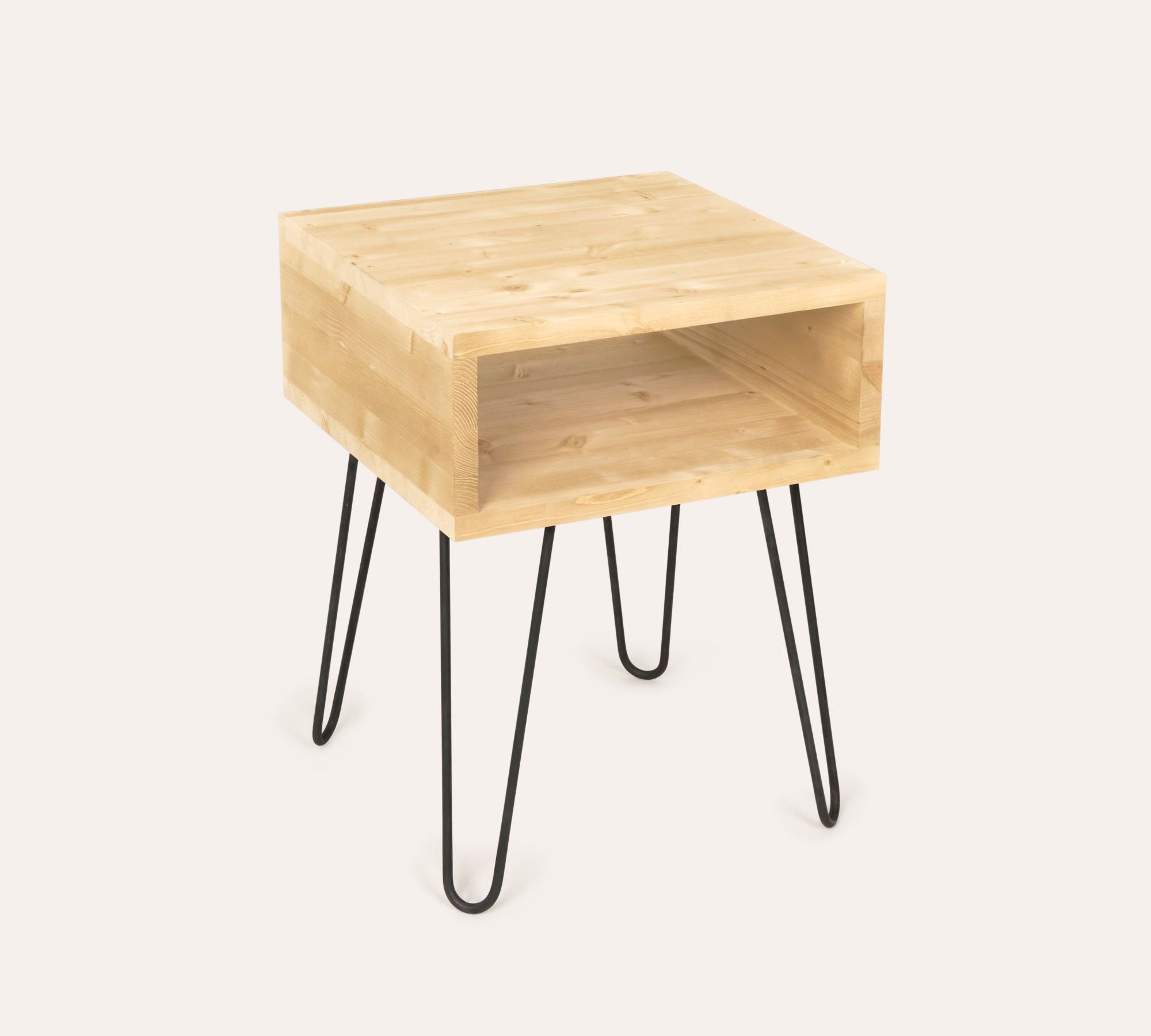 Hairpin Nachttisch Holz Metall Kiefer