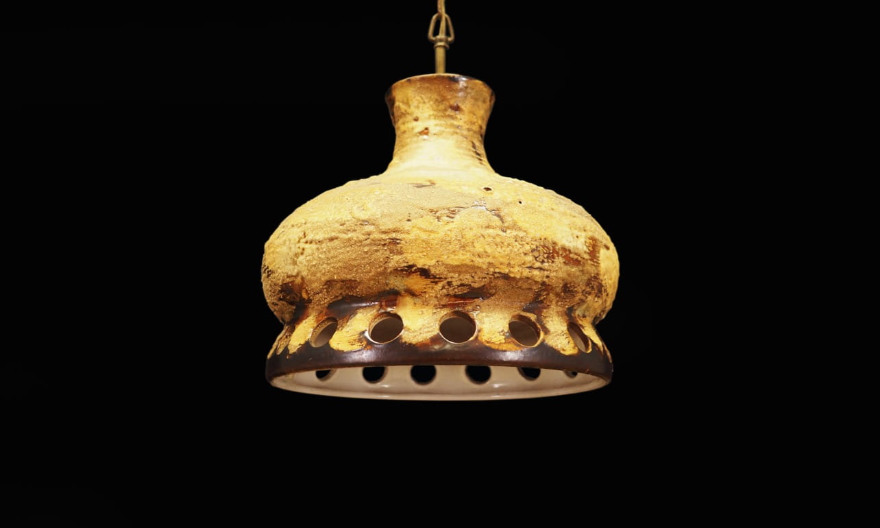 Vintage Chandelier Ceramic Yellow 1960s