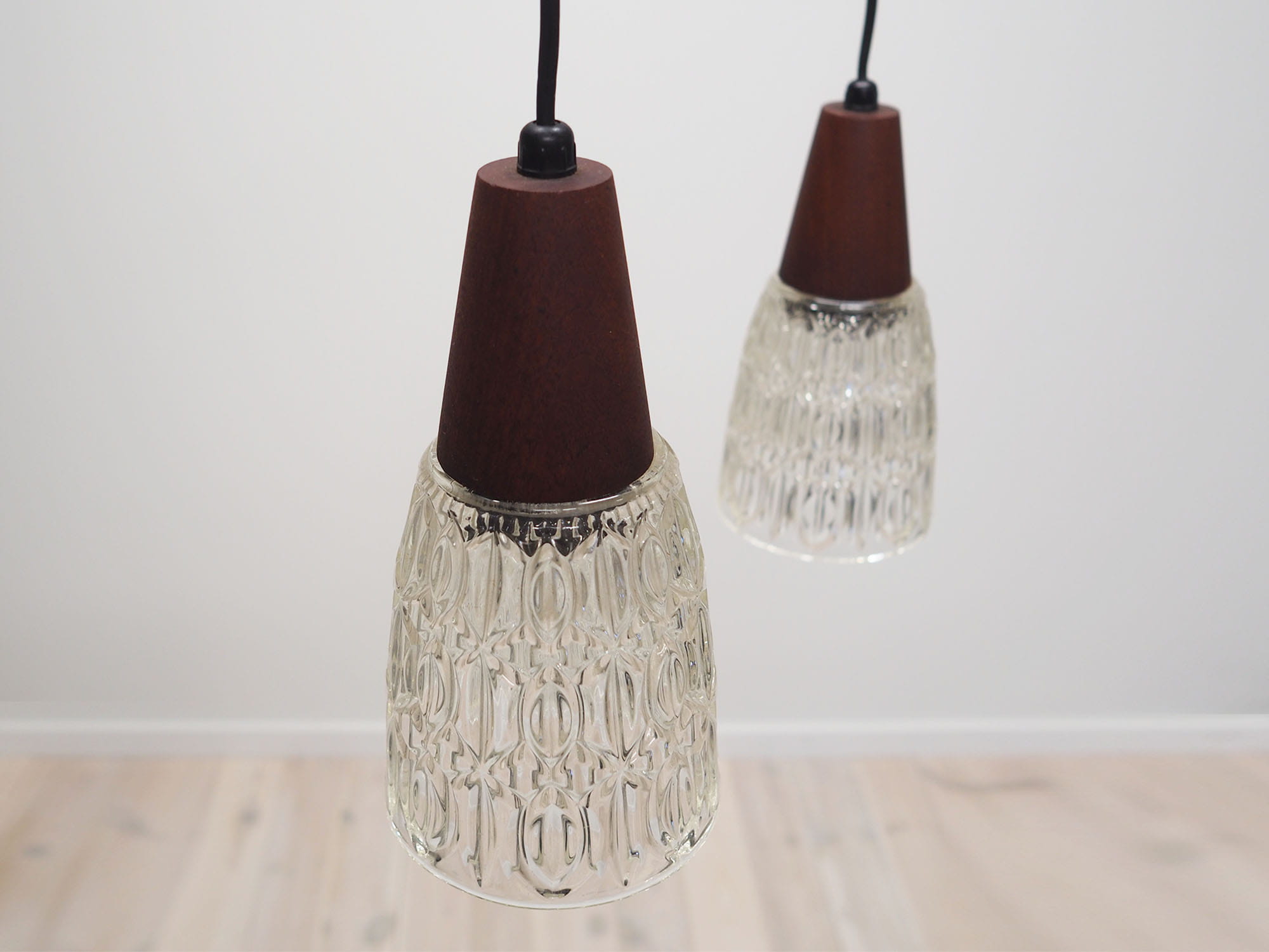 Vintage pendant lamp glass wood brown 1970s