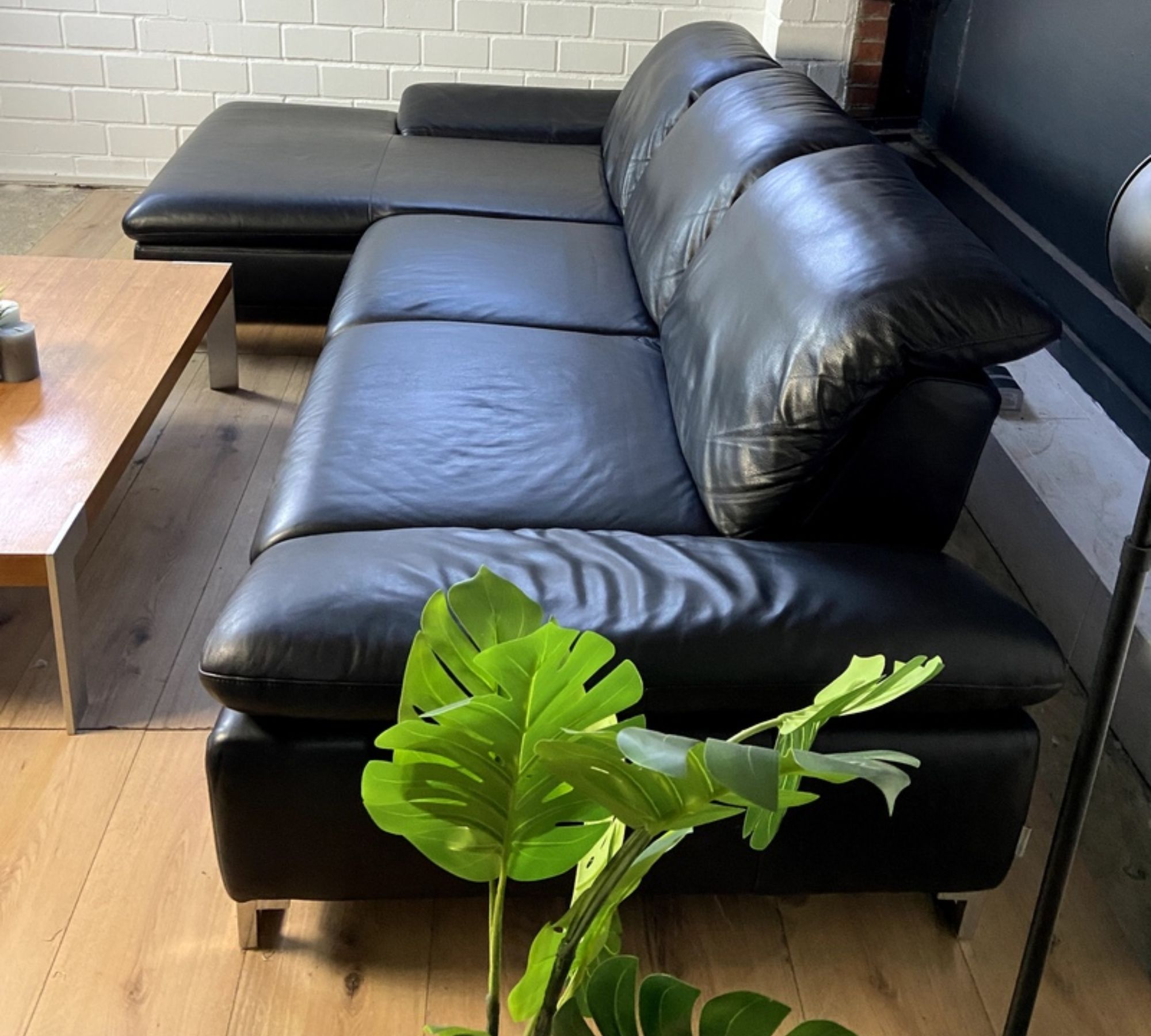 Sofa Chaise Lounge Left Leather Black