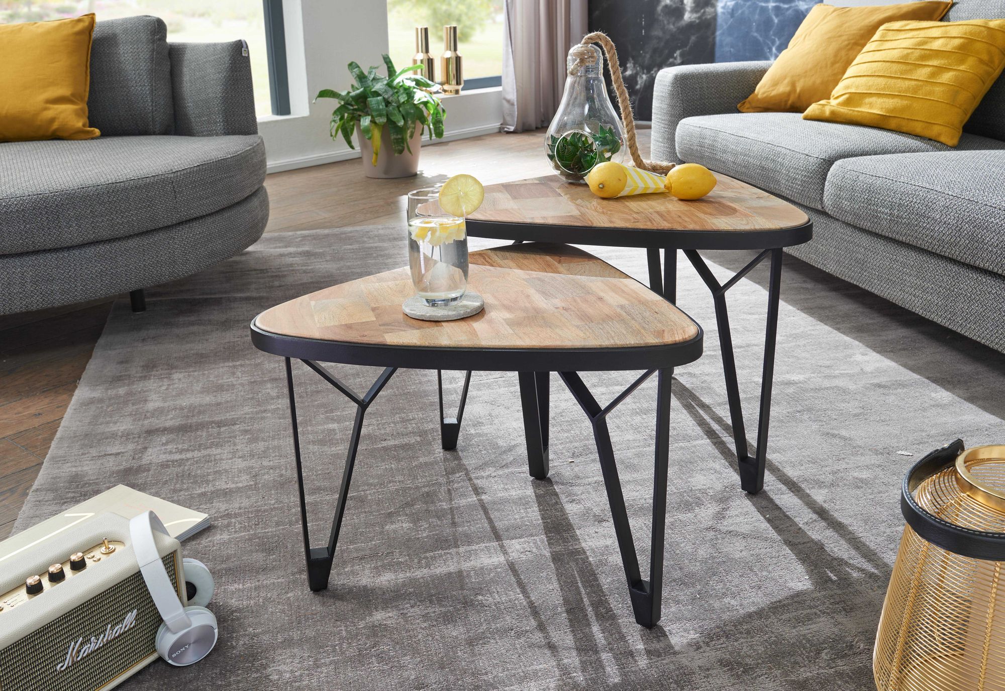 2x Couchtisch Malchow Mangoholz Massiv Eisen