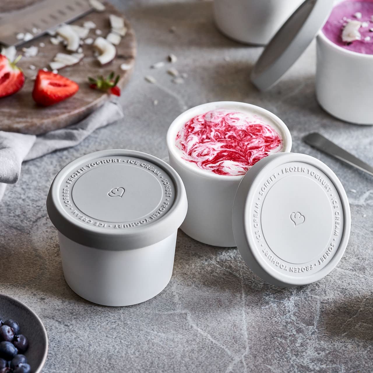 4x Eisbehälter für Speiseeis 400 ml Kunststoff Weiß
