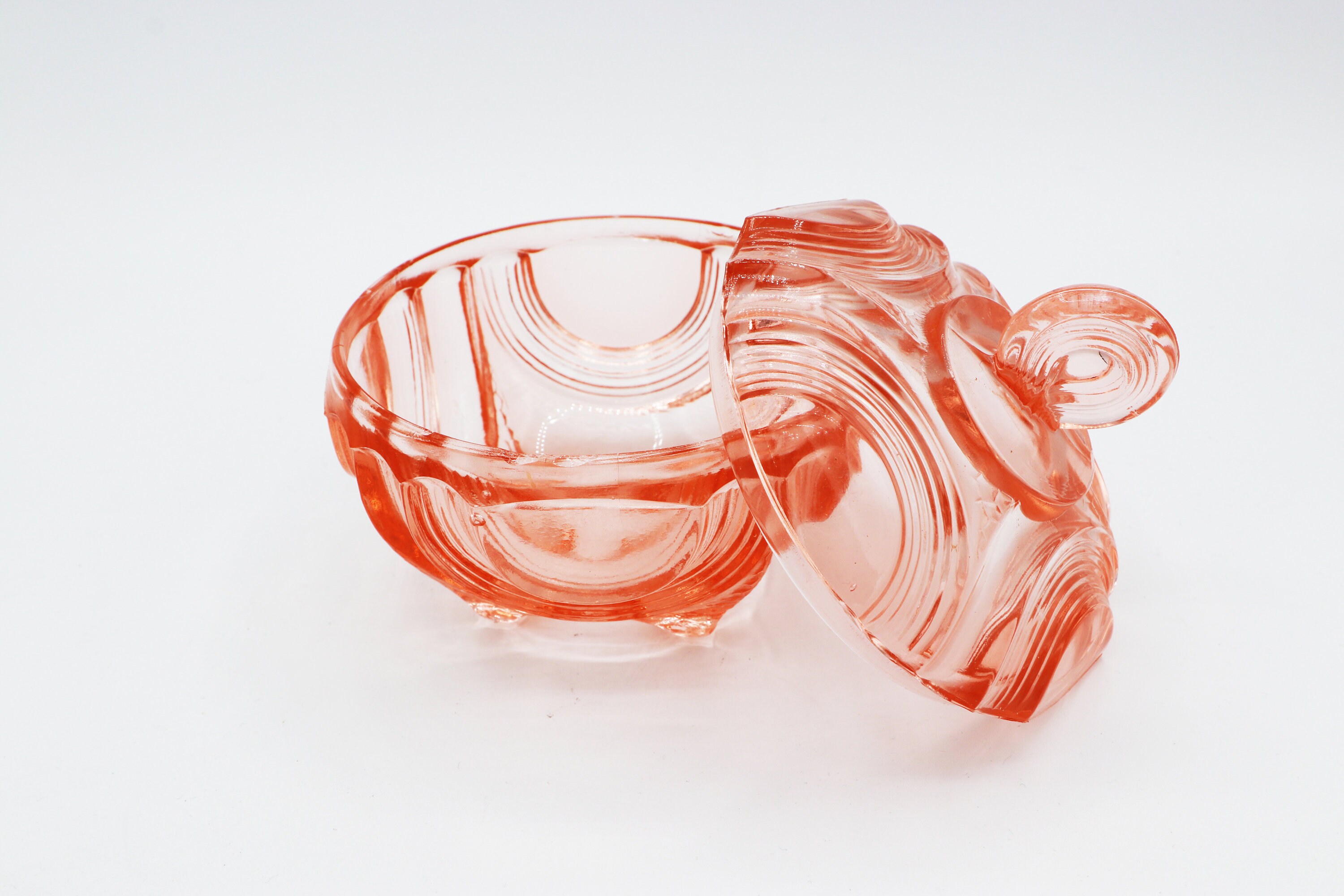 Vintage Dragonfly Lidded Jar Pressed Glass 1930s