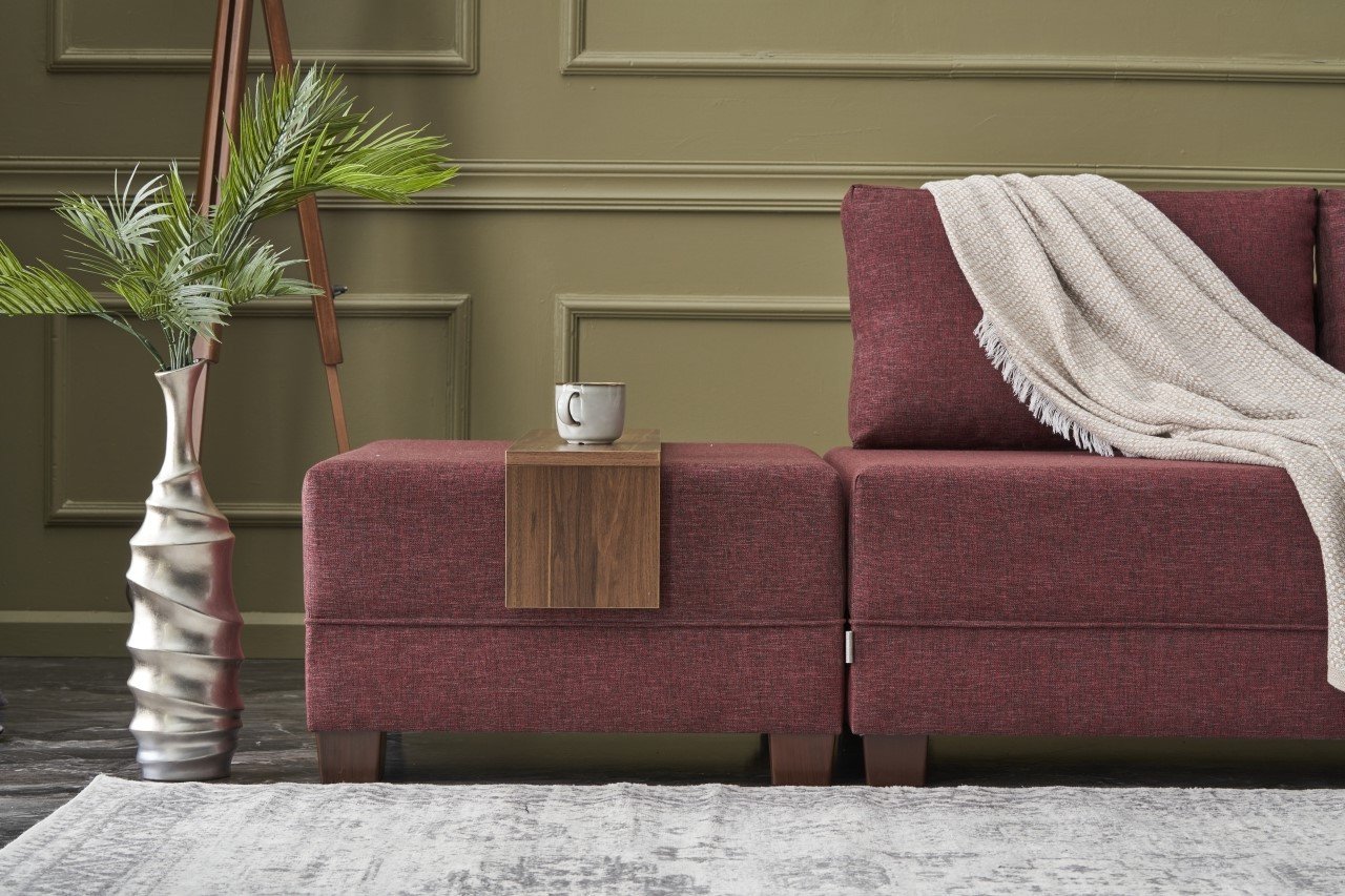 Fly Divano angolare destro con 2 pouf rosso