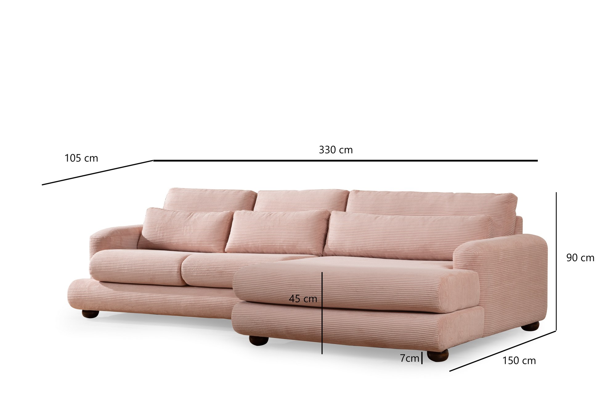 River corner sofa Right pink