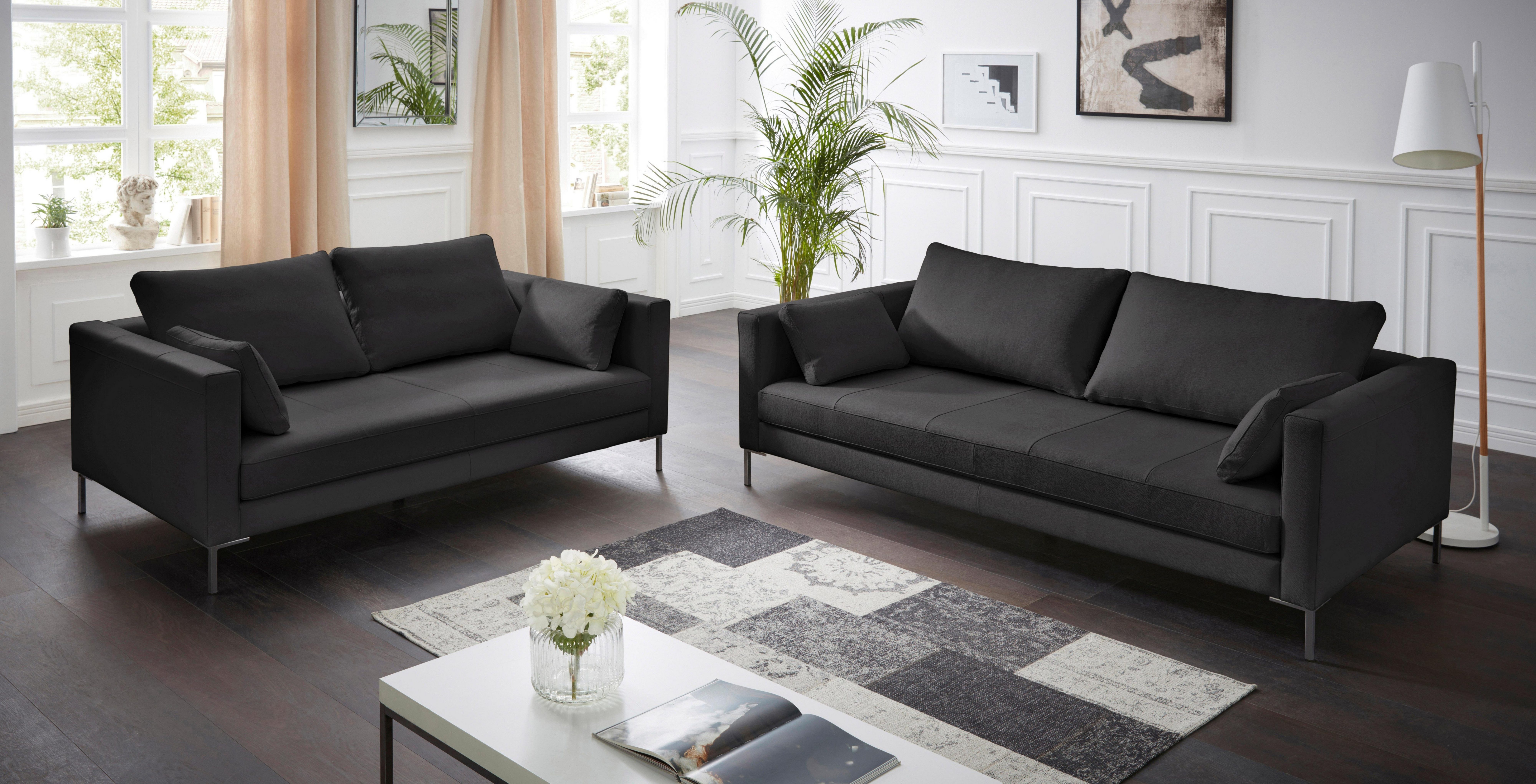 Marinus Sofa 3-Sitzer Saddle-Leder Metall Schwarz