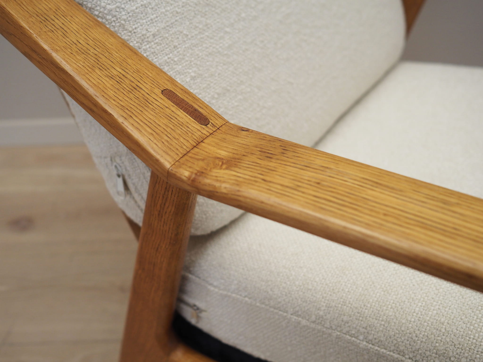 Vintage armchair oak wood textile cream 1960s