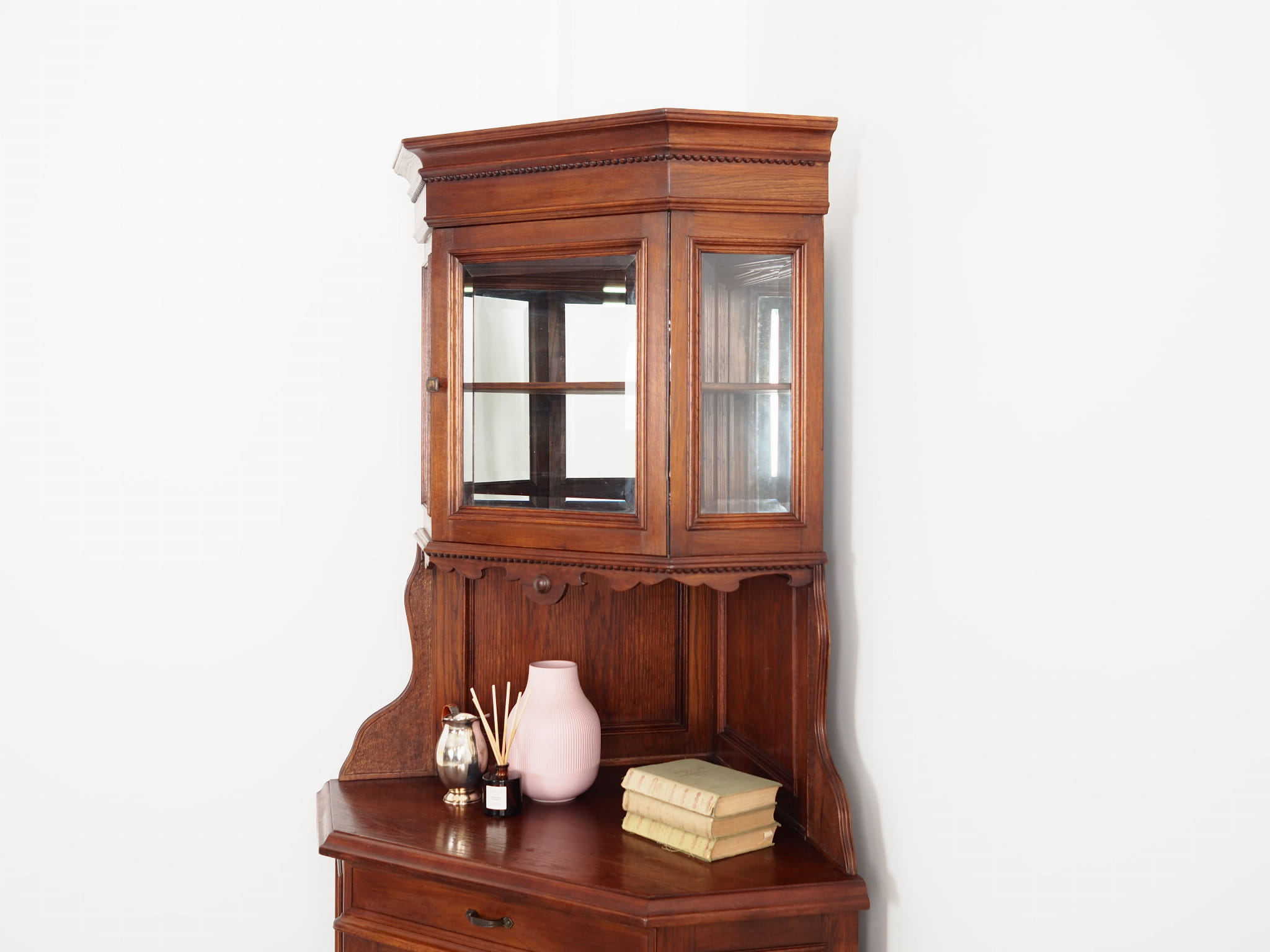 Vintage corner cabinet Oak wood Brown 1950s