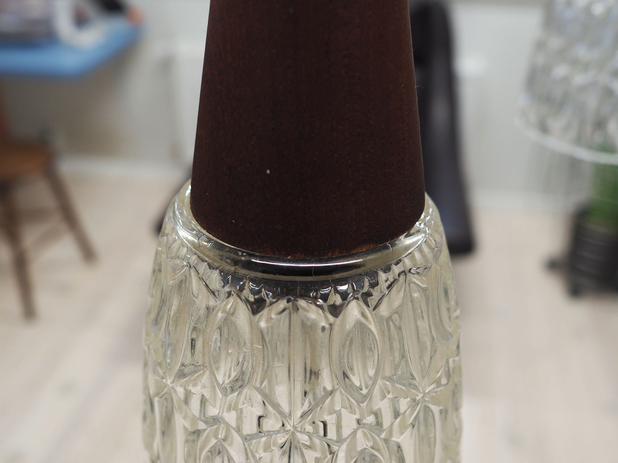 Vintage pendant lamp glass wood brown 1970s