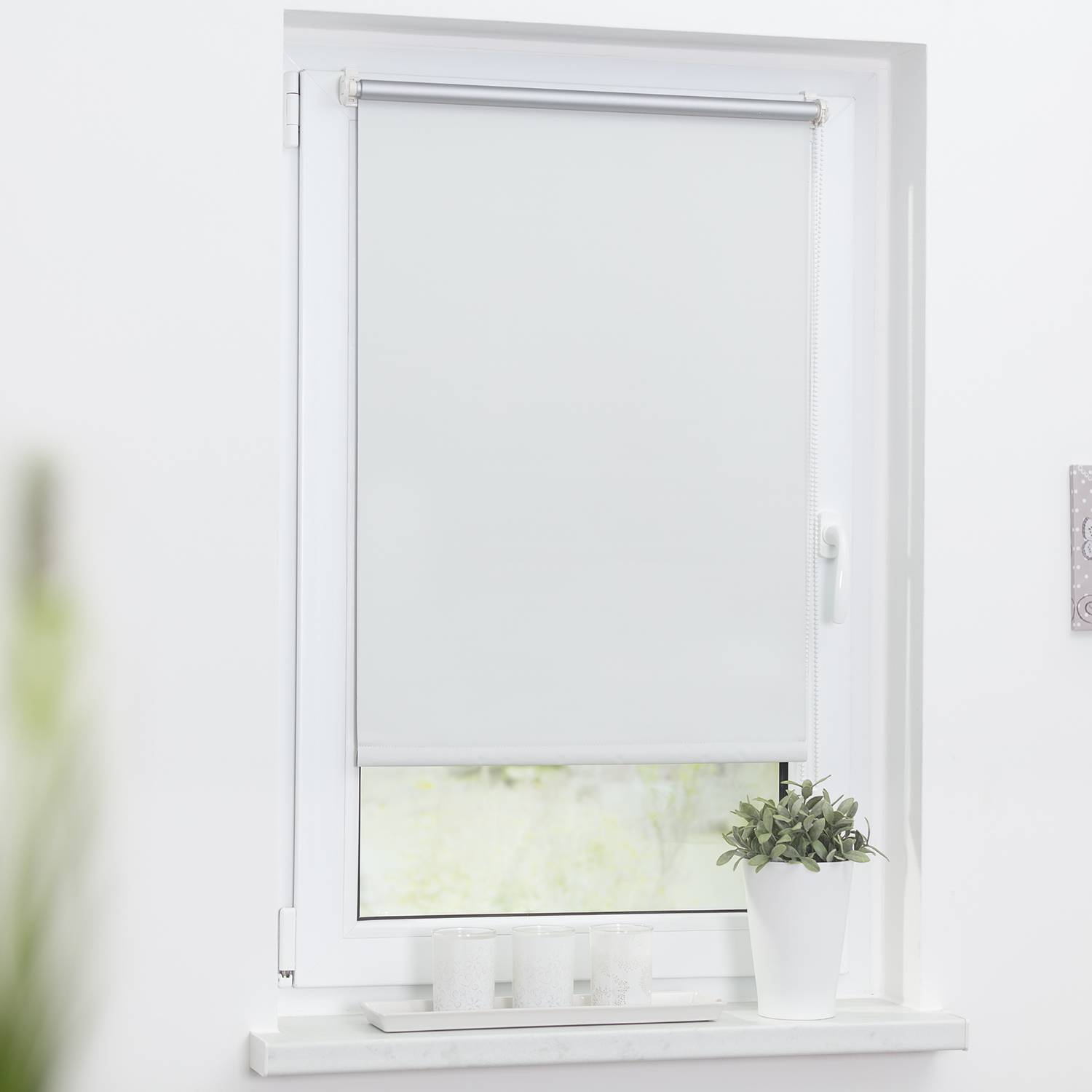 Thermo-Rollo Spotswood I Webstoff Weiß 80 x 150 cm