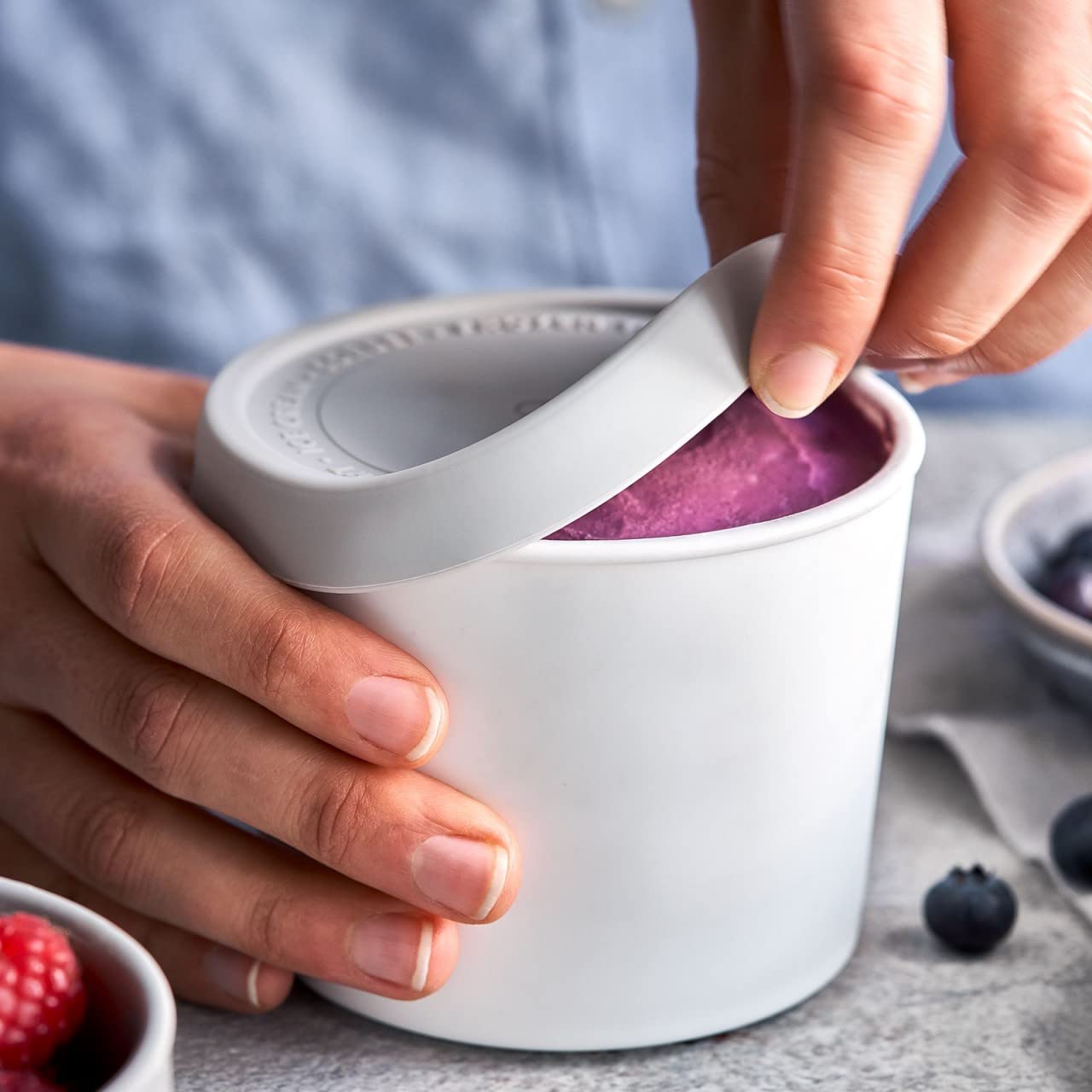 4x Eisbehälter für Speiseeis 400 ml Kunststoff Weiß