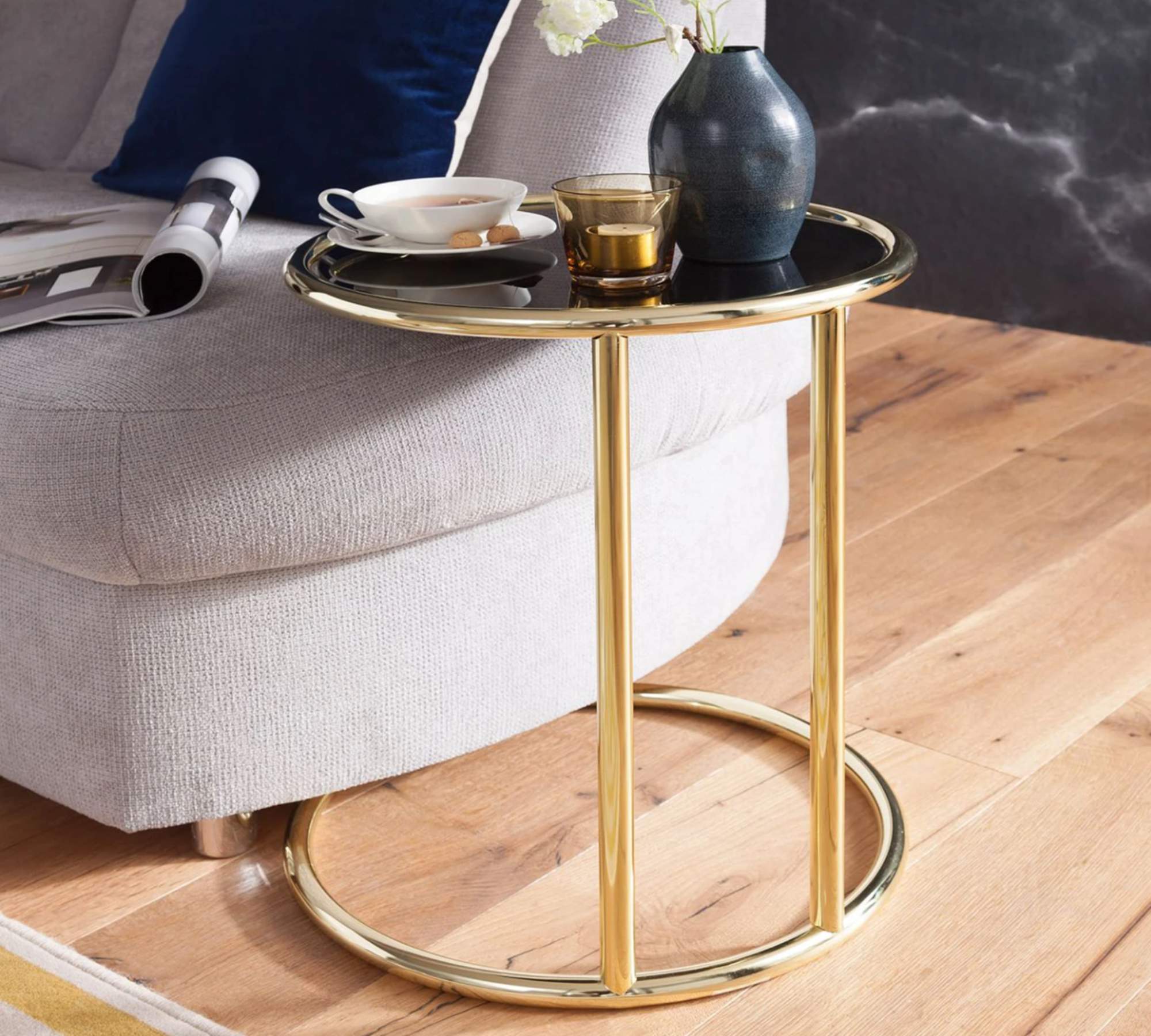 Beistelltisch Glas Metall Schwarz Gold