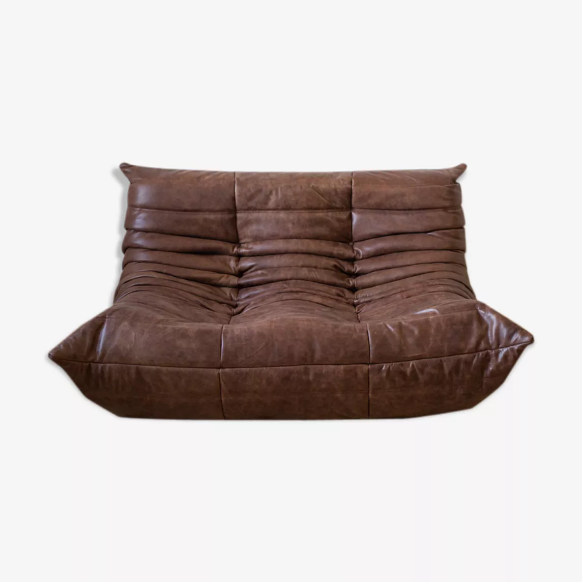 Togo Sofa 2-Sitzer Pull-Up-Leder Walnussbraun