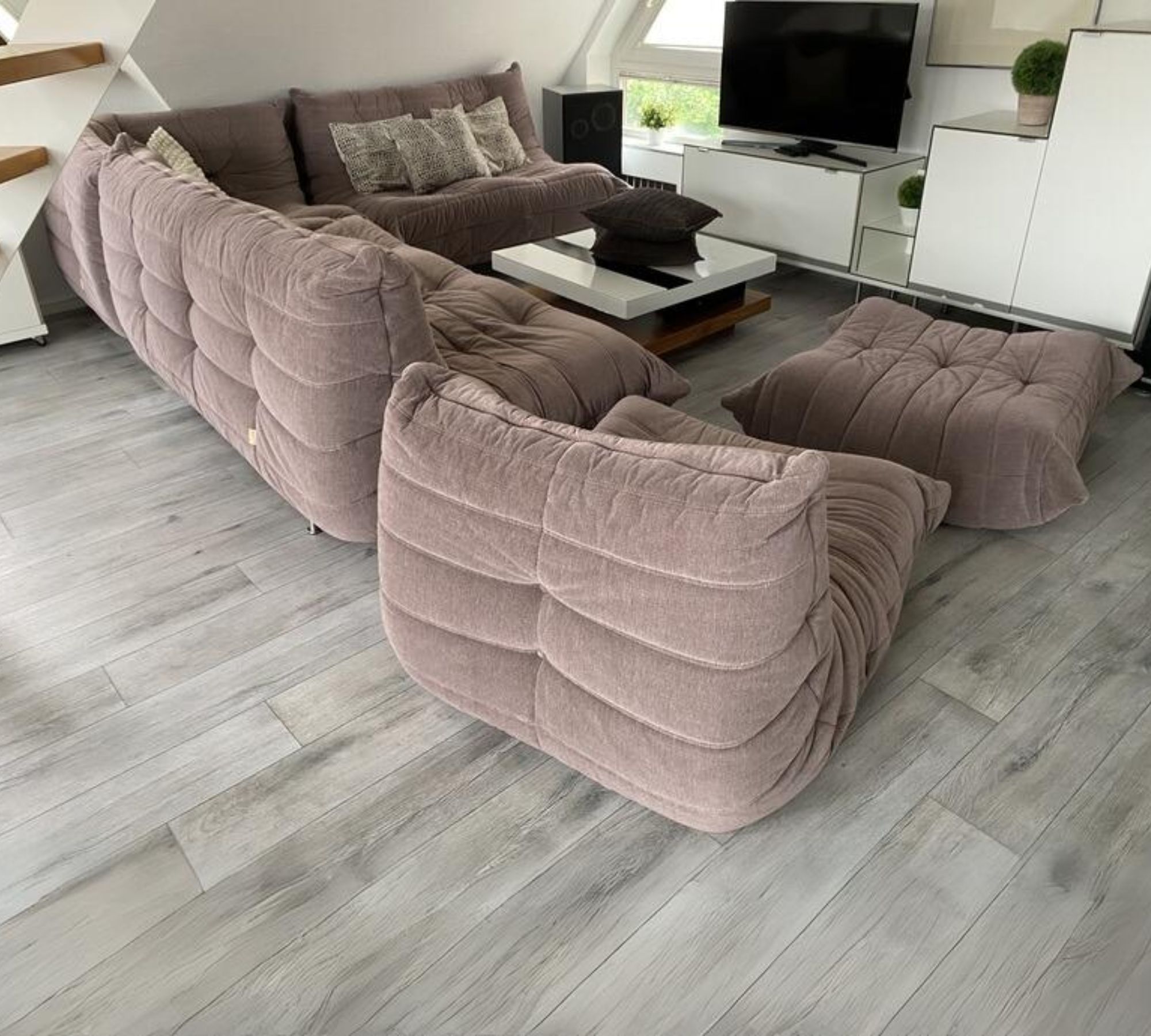 Vintage Togo Lounge Set 5-tlg. Textil Taupe