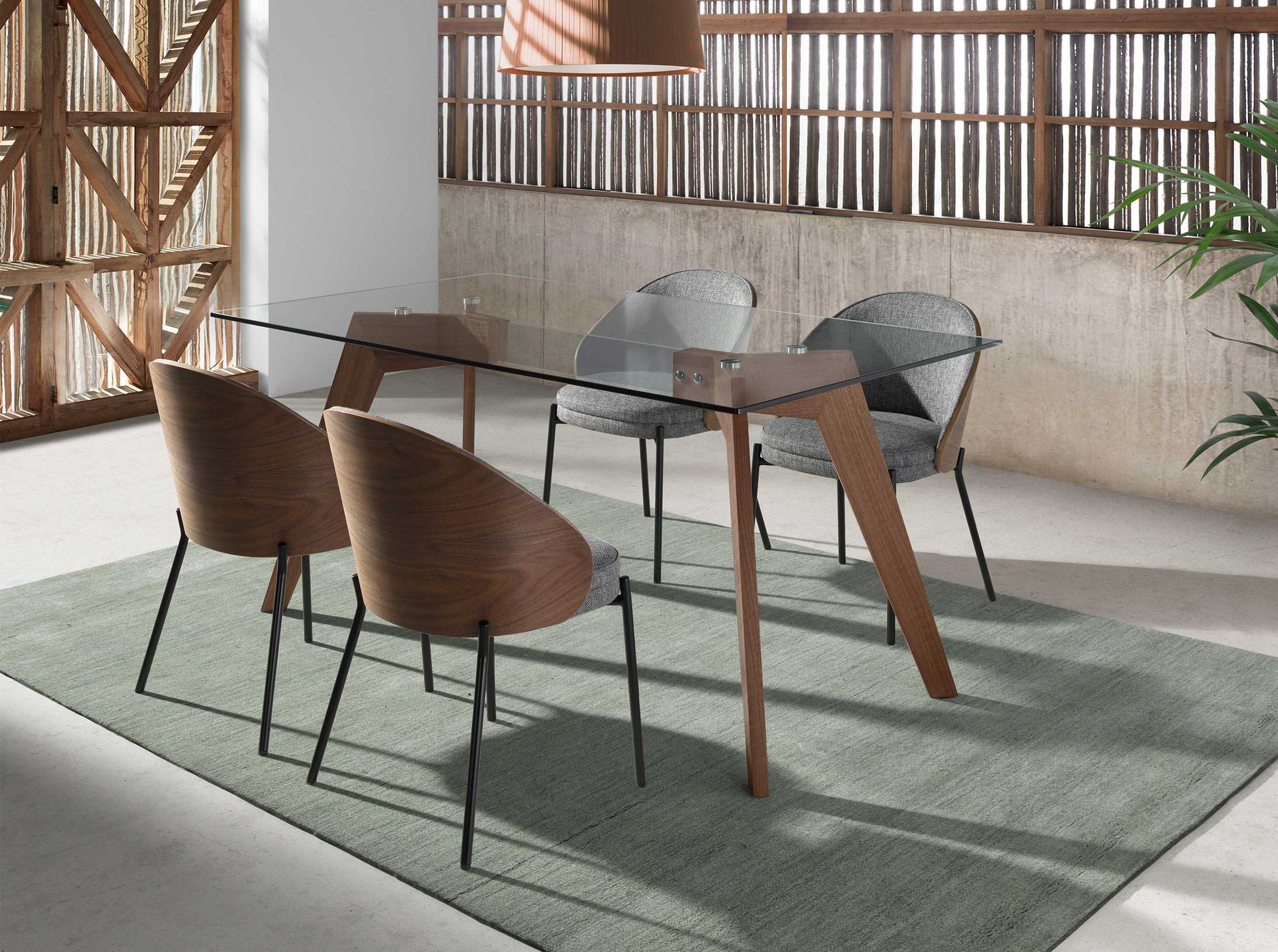 Dining chair textile walnut grey