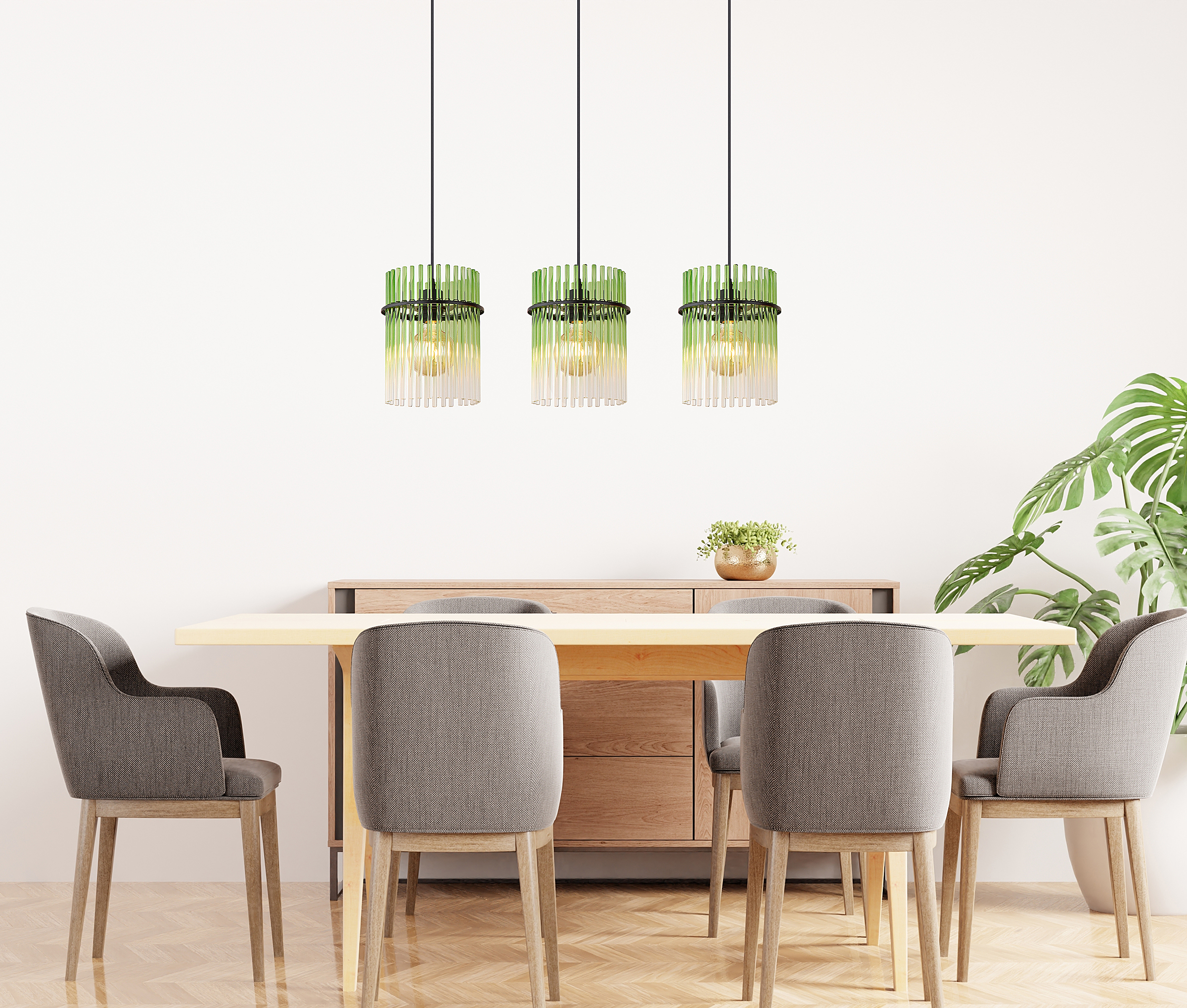 Gorley Typ A Pendelleuchte Farbglas Eisen 3-flammig