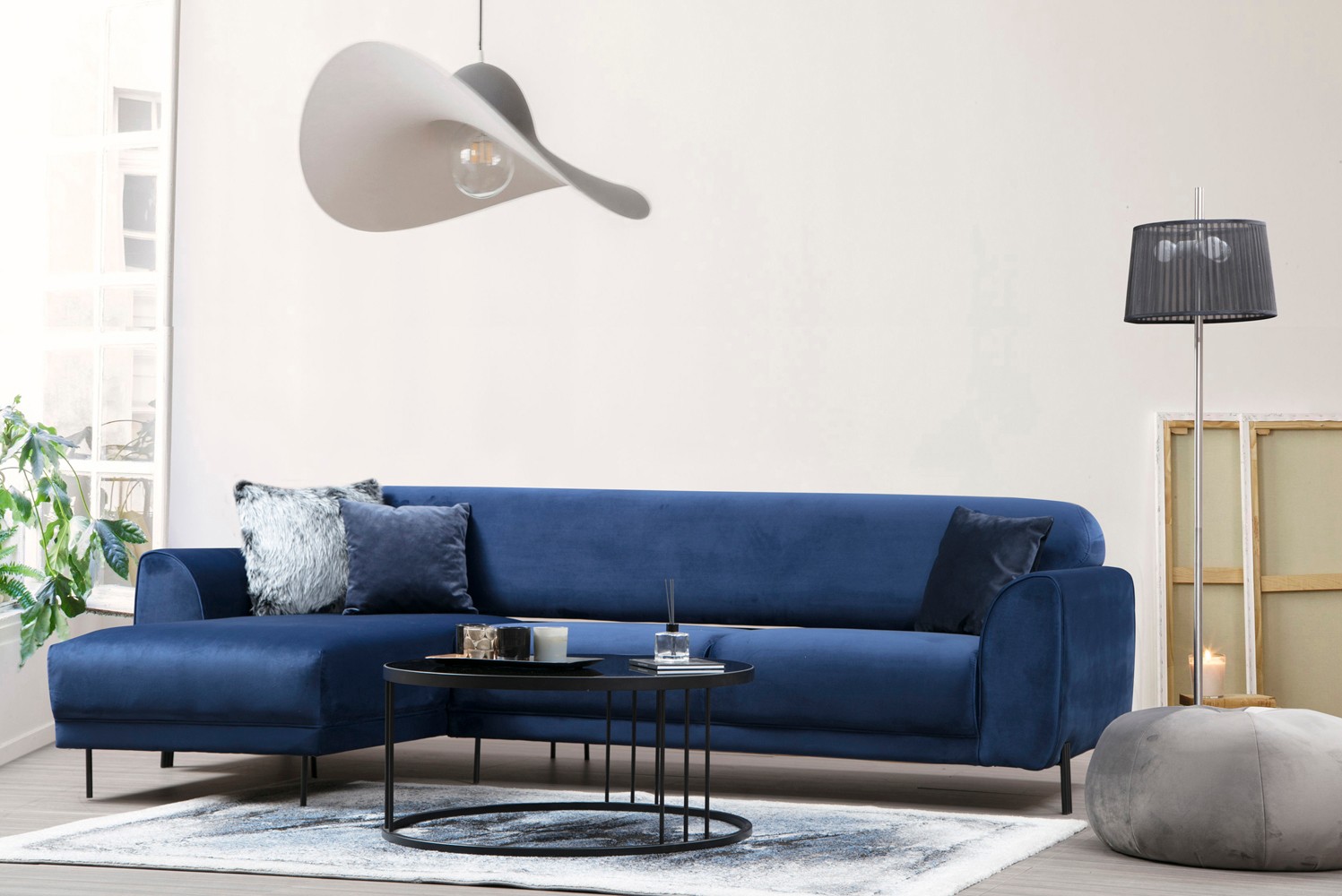 Image Corner Sofa Left Navy Blue