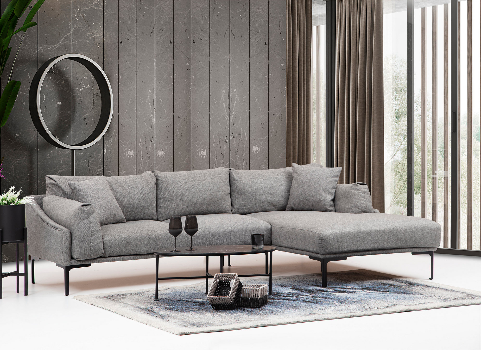 Leo Right Sectional Sofa Grey