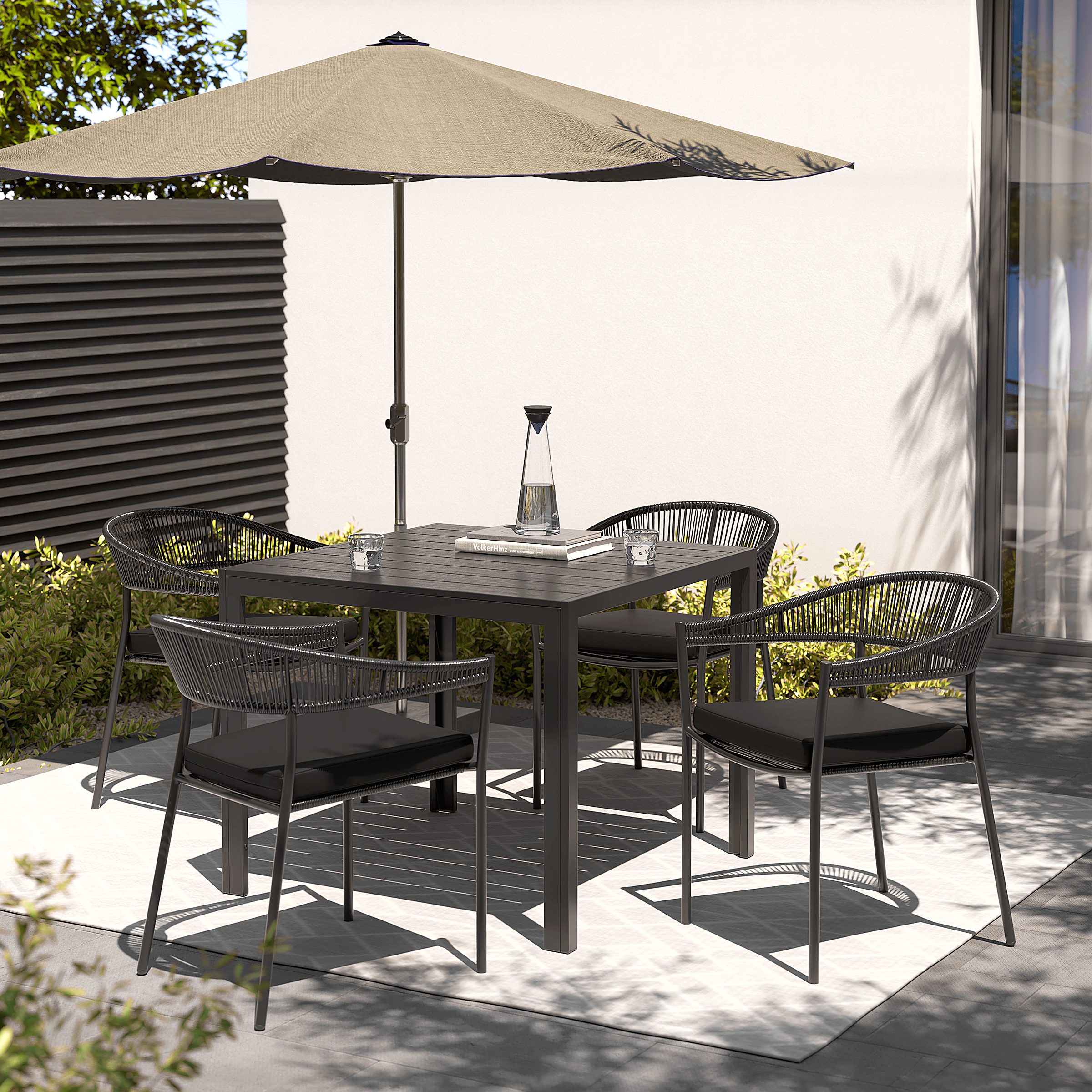 Coro Stapelstuhl 2er-Set Stahl Polyrattan Schwarz