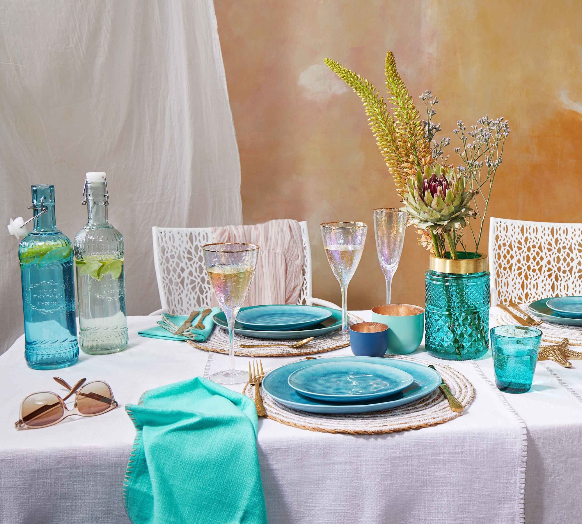 Smeralda 5x Sektglas Set mit Goldrand 250ml 