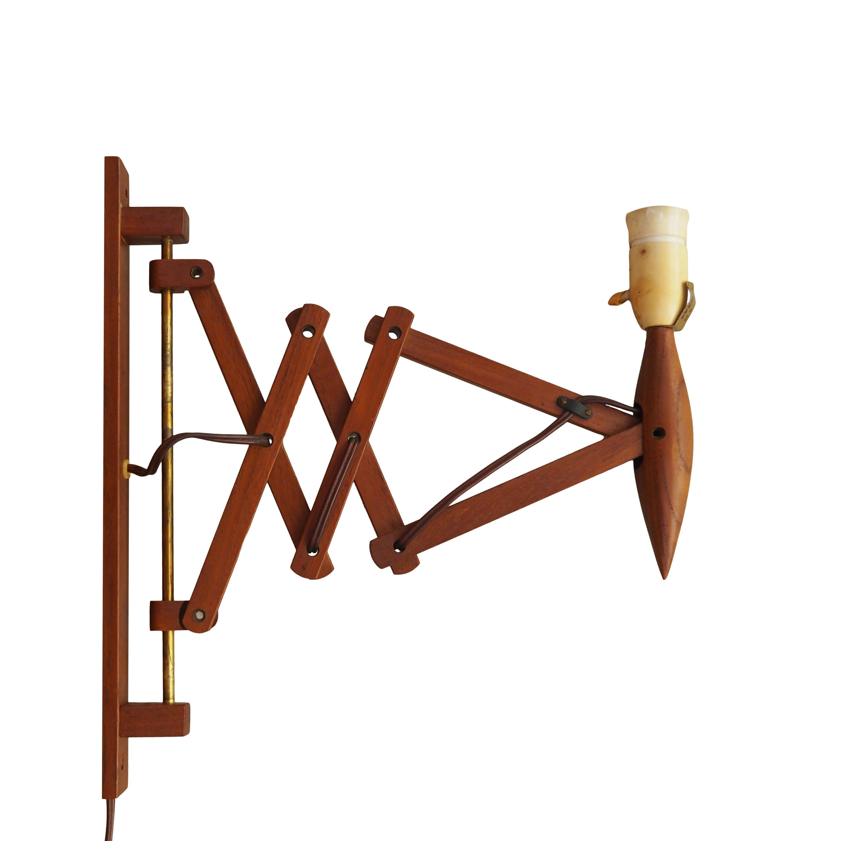 Scissor Wandleuchte Teakholz 1970er Jahre