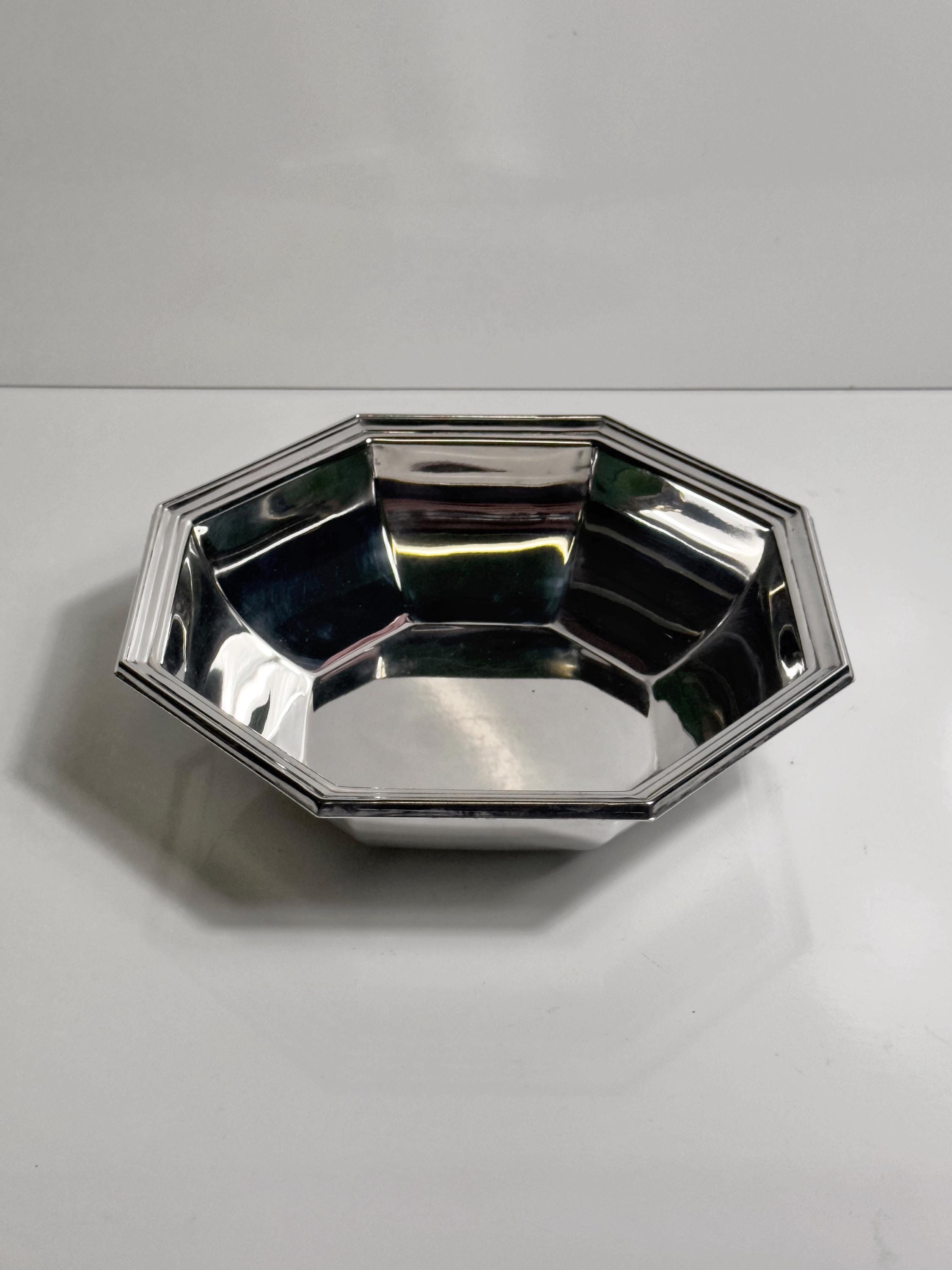 Vintage Silver-plated Bowl Octagon Metal 1980s
