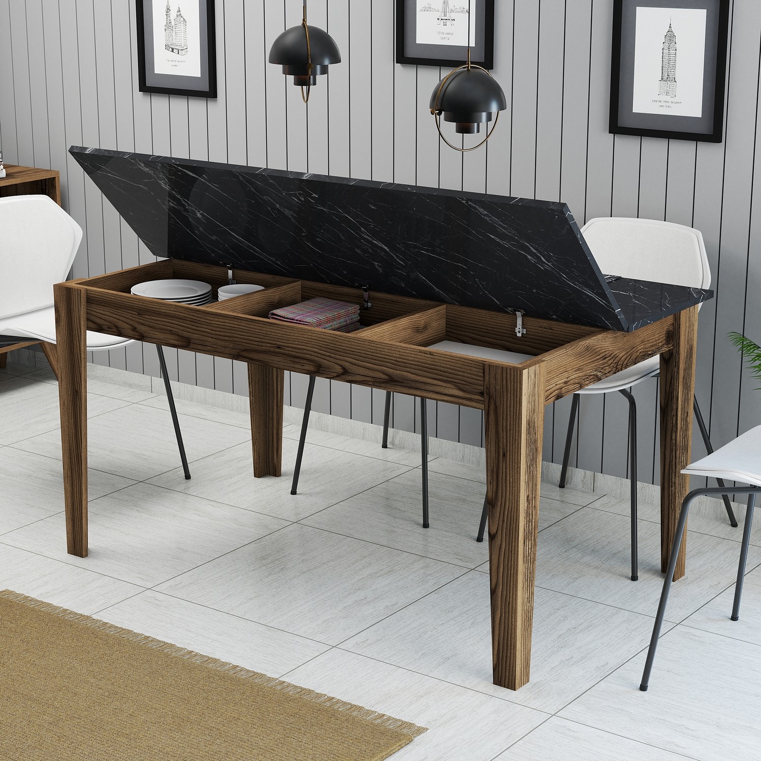 Milan Dining Table Walnut Brown Black 145cm x 75cm