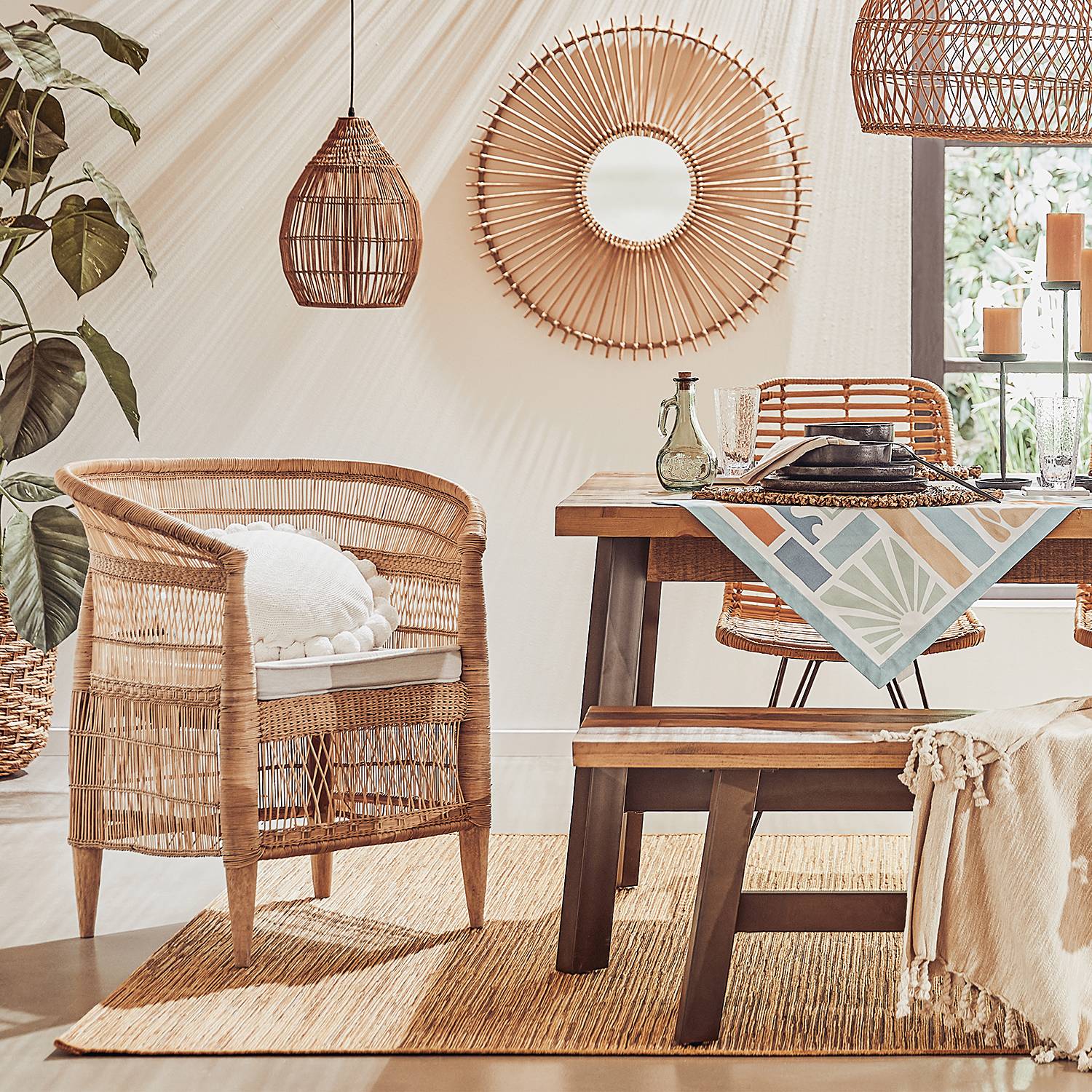 Hanging lamp Solana with solar panel Brown