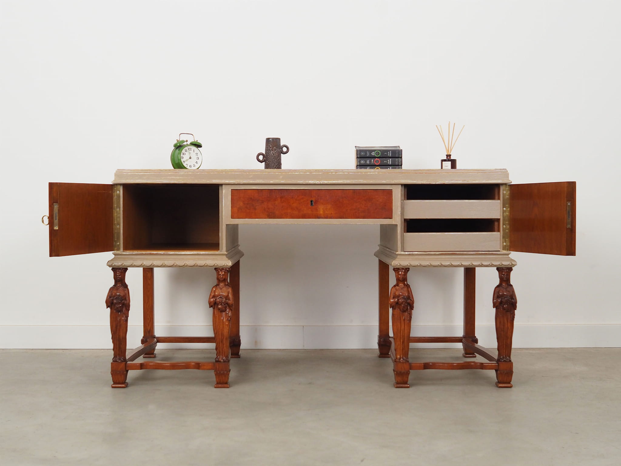 Vintage desk wood brown 1950s