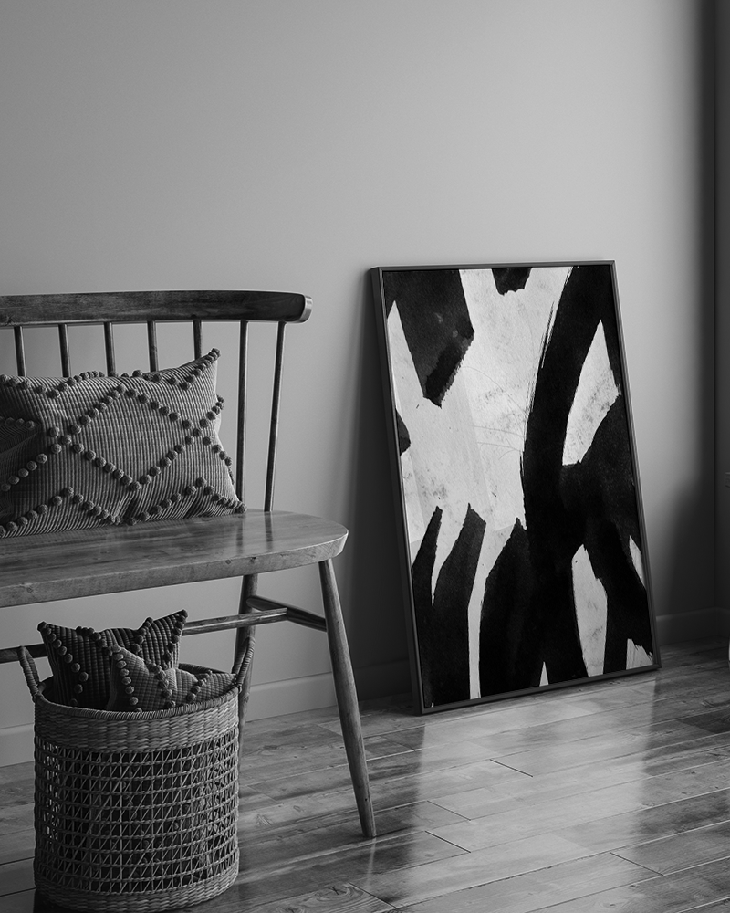 Black Ink Art Print with Frame Black White