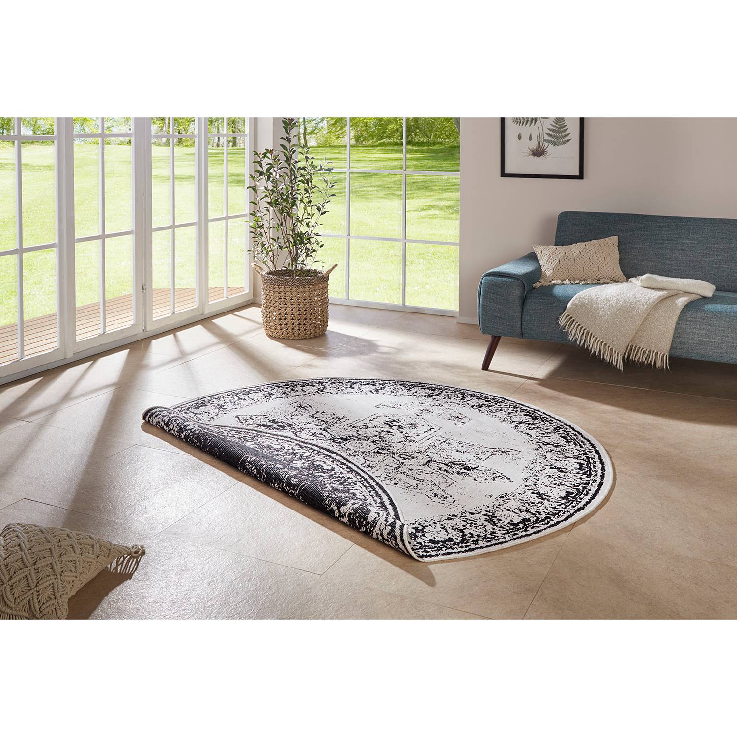 Borbon II In-/Outdoor Wendeteppich Schwarz Ø 140cm