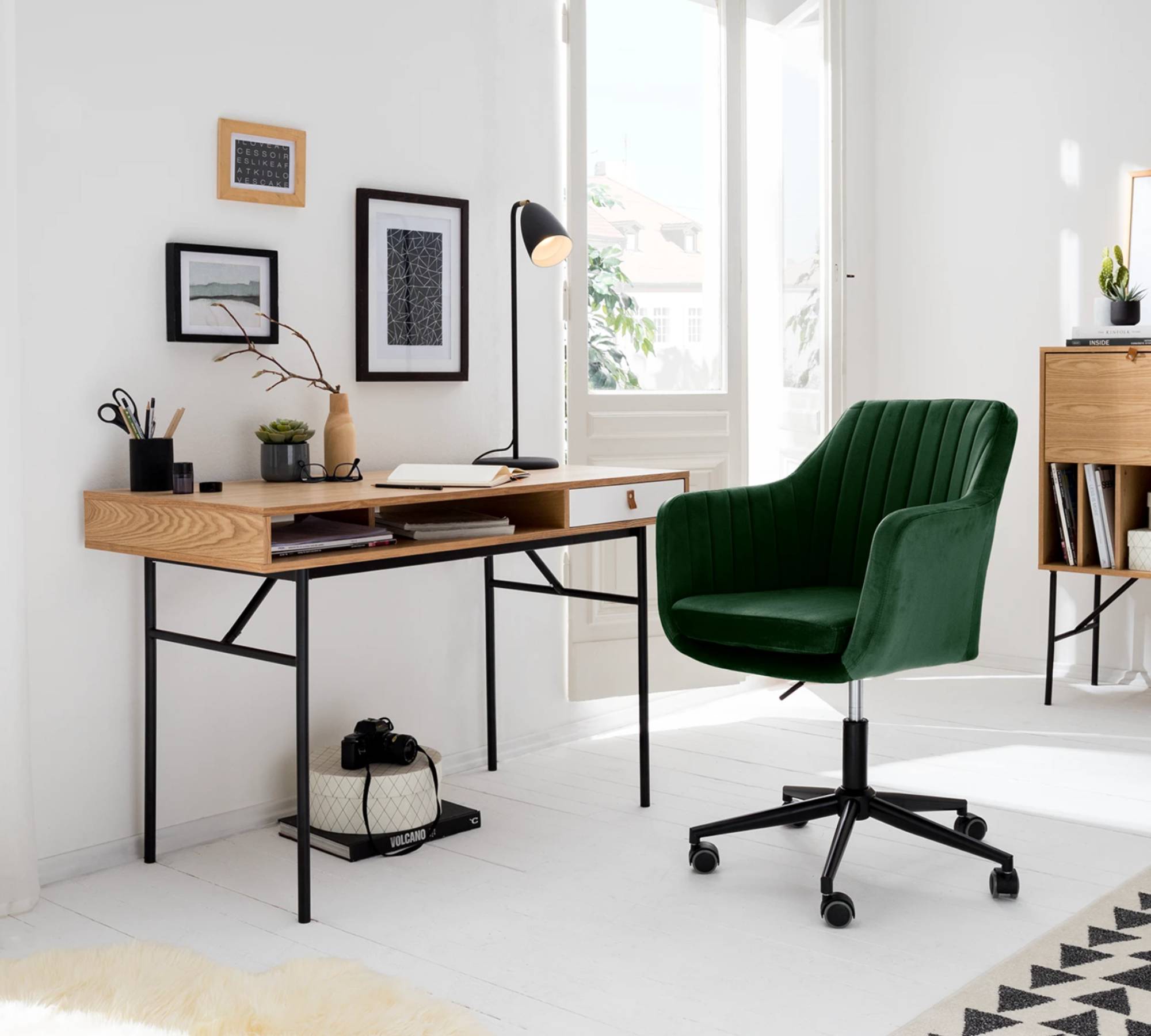 Bürostuhl Drehbar Samt Grün Schwarz