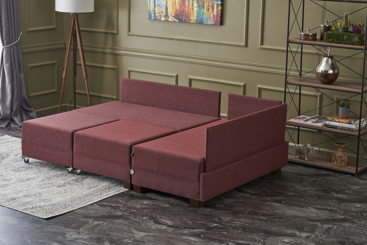 Fly Corner Sofa Right with 2 Ottomans Red