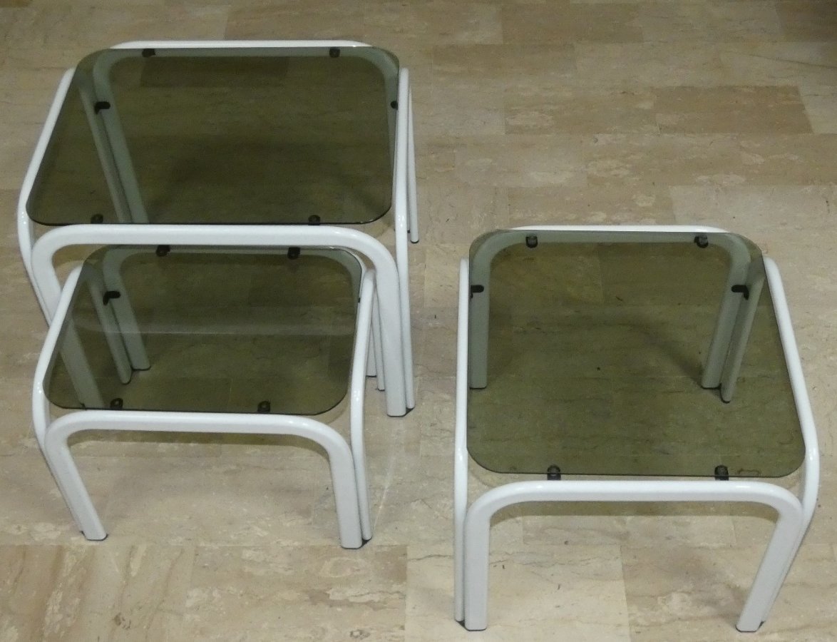 Couchtische 3er Set Vintage Metall Glas 1980er Jahre