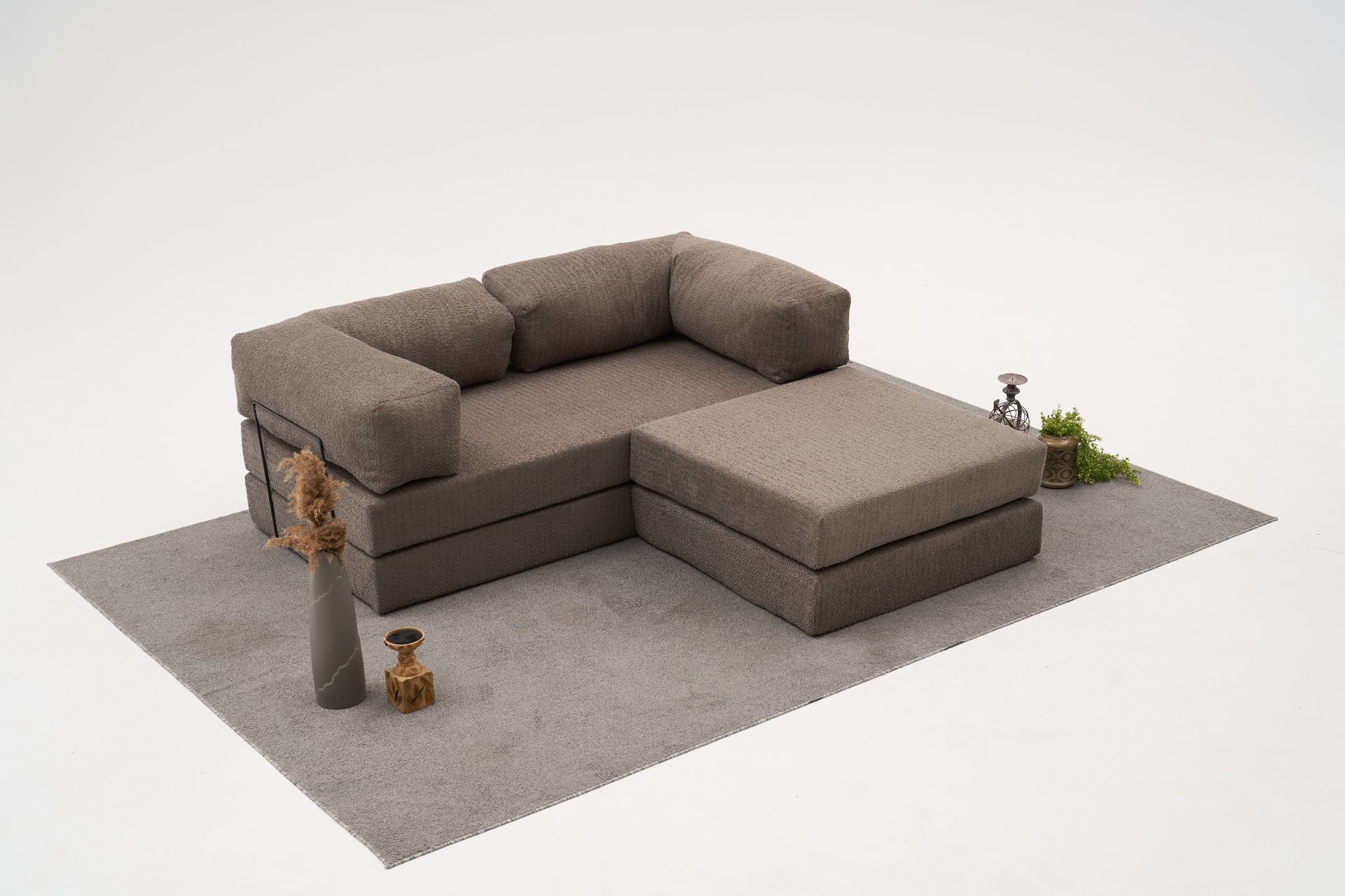 Comfort Schlafsofa 2-Sitzer mit Hocker Grau