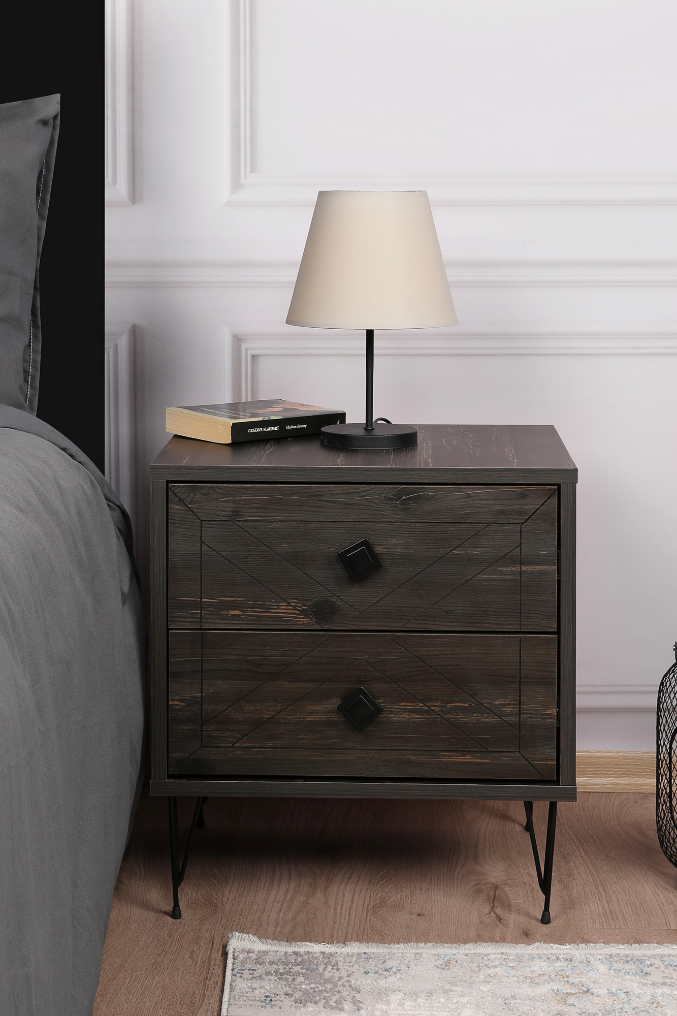 Luna Nightstand Wood Veneer Dark Brown