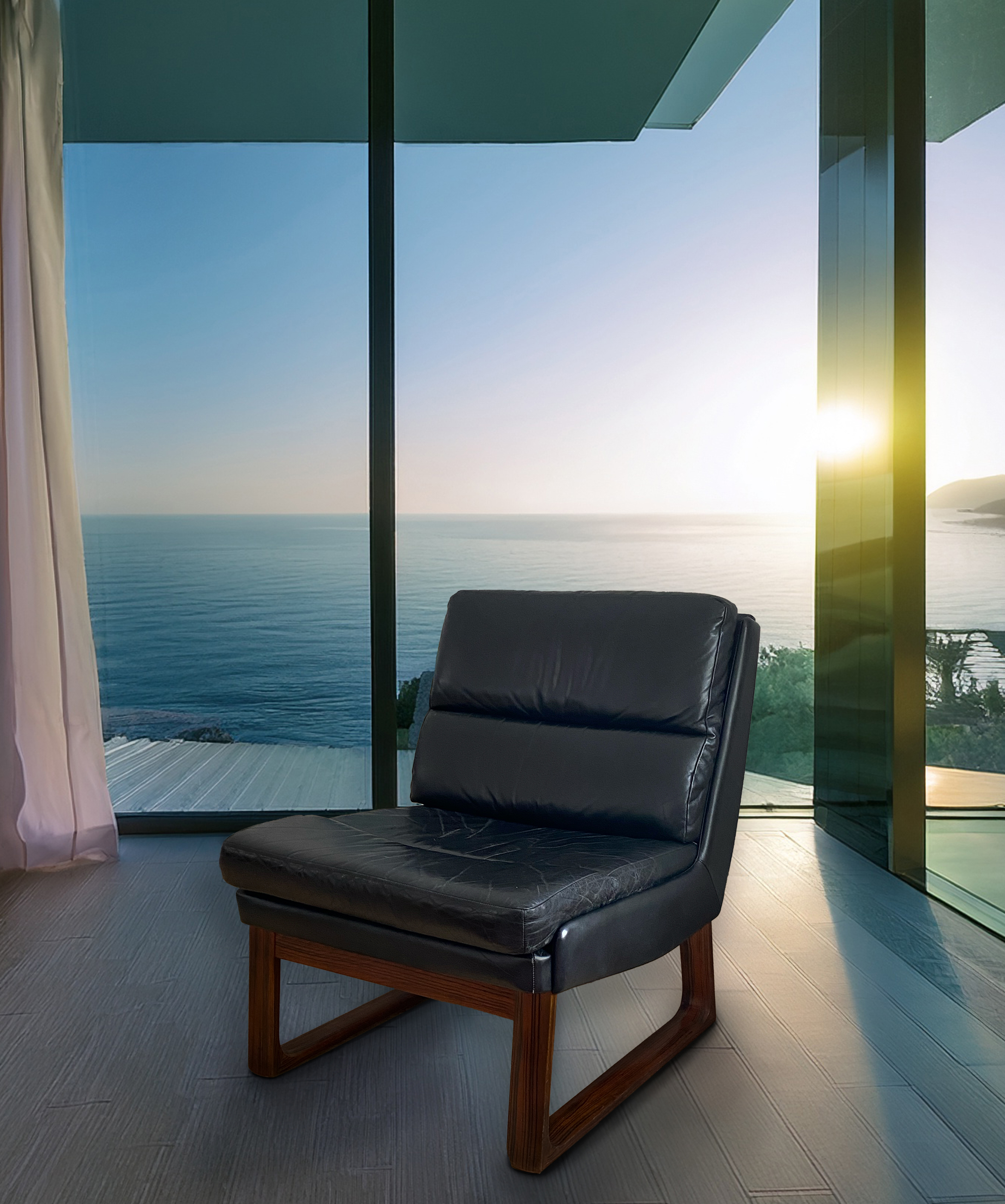 Sofagarnitur Leder Holz 3 teilig