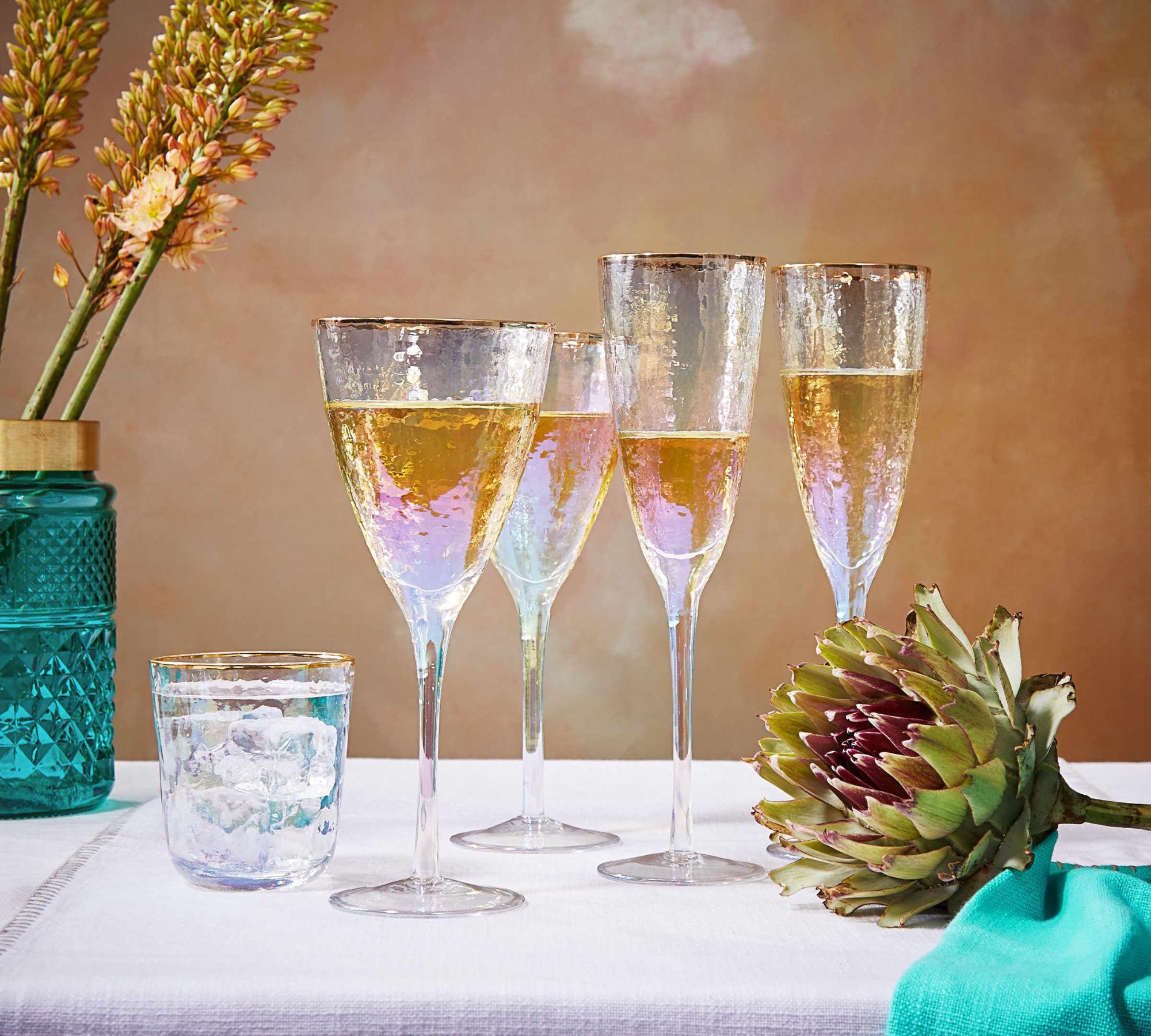 Smeralda 5x Sektglas Set mit Goldrand 250ml 