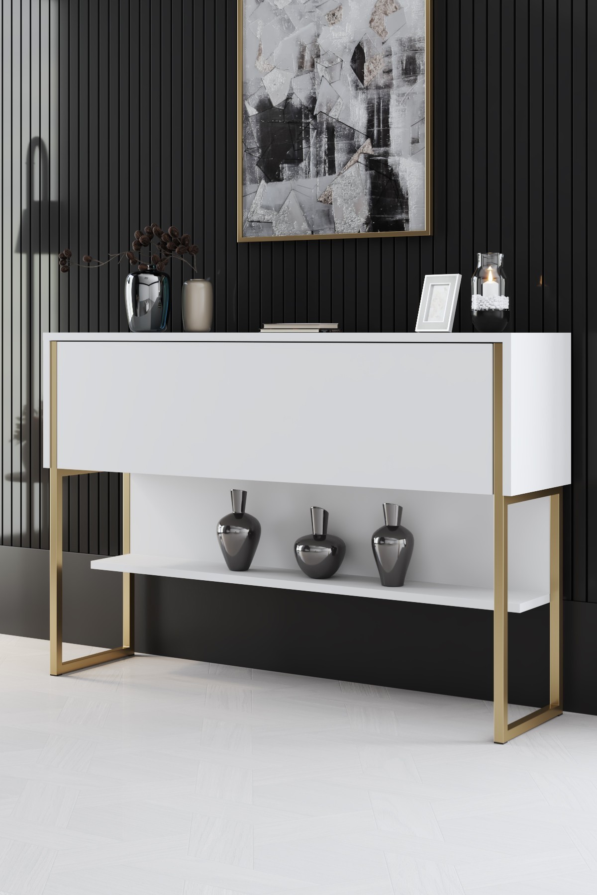 Luxe Sideboard Holz Gold Weiß