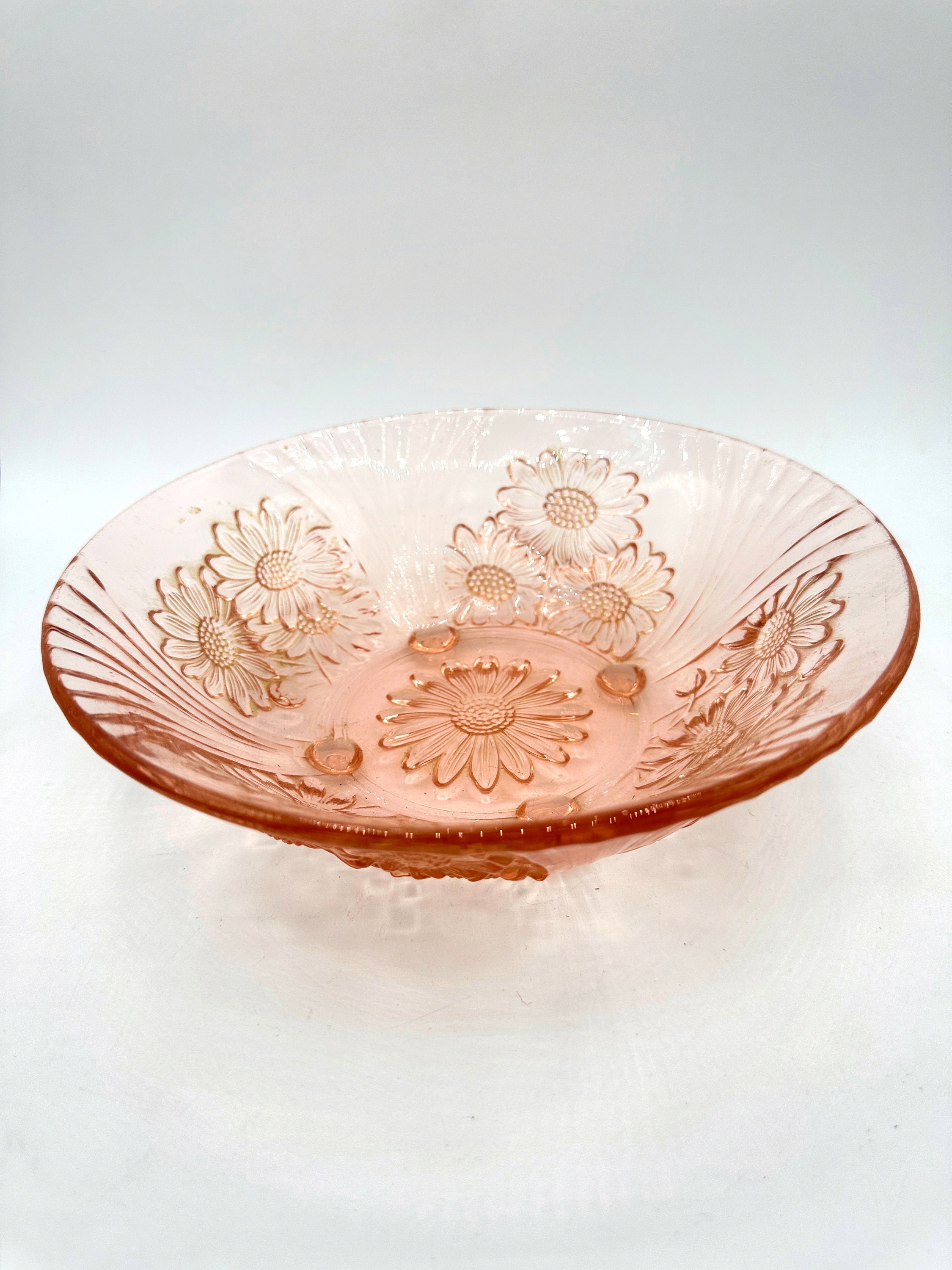 5x Vintage fruit bowl pressed glass pink 1930s