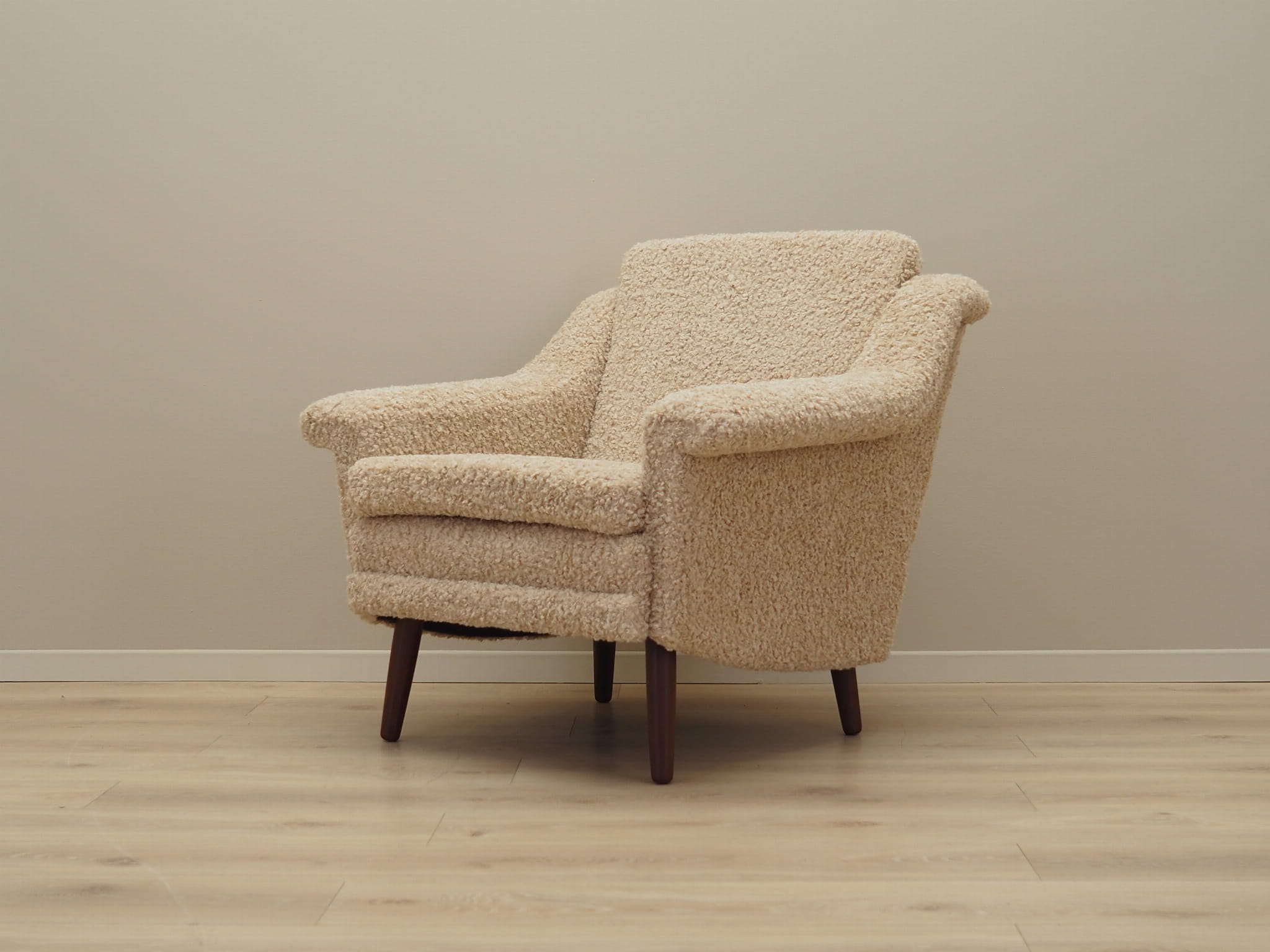 Vintage Sessel Textil Holz Beige 1970er Jahre