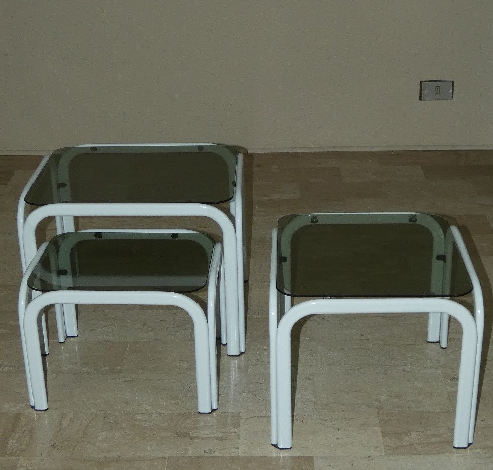 Couchtische 3er Set Vintage Metall Glas 1980er Jahre