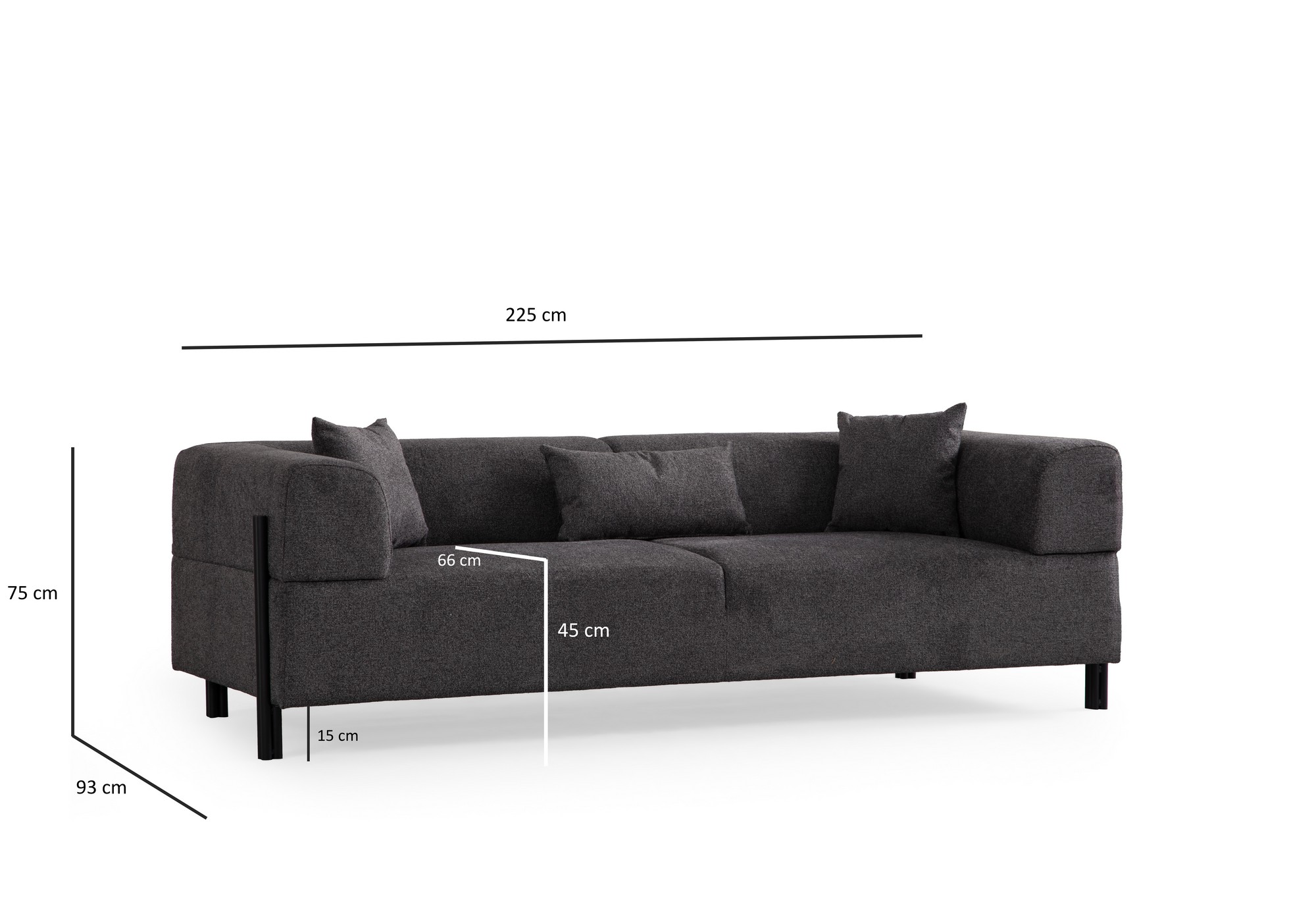 Gio 3-Sitzer Sofa Schwarzgrau