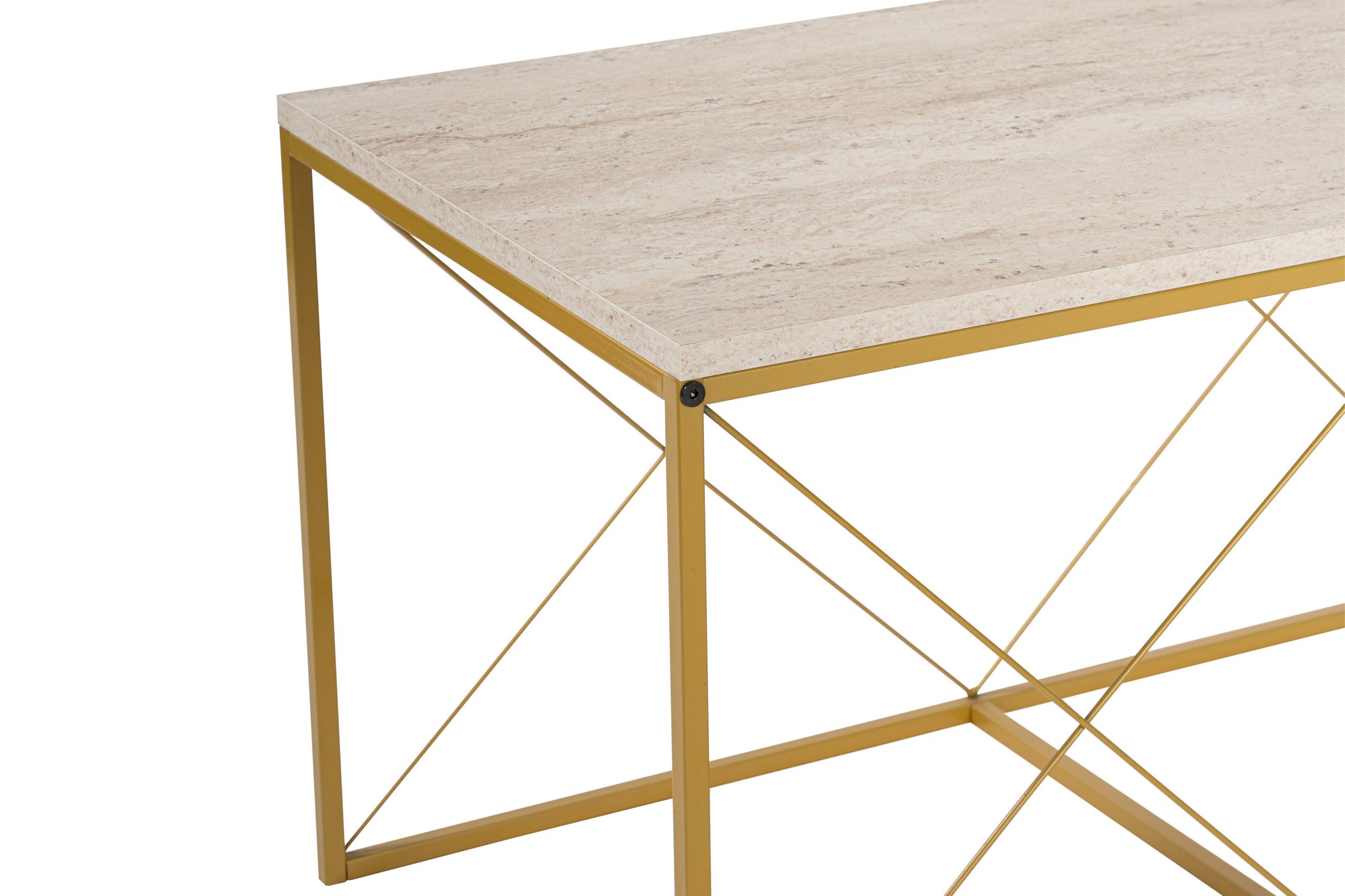 Defne Couchtisch Set Holz Travertine Gold